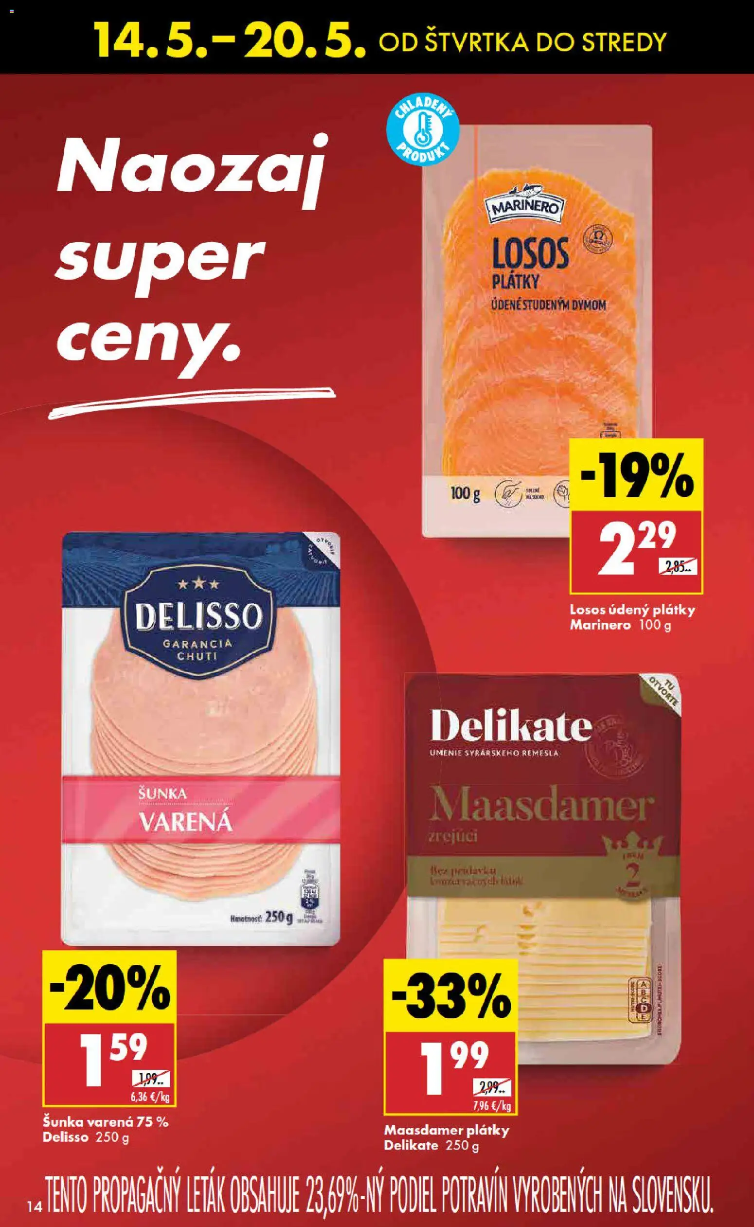 Nové Biedronka akcie – leták je platný od 14.05.2026 | Strana: 14 | Produkty: Šunka, Losos