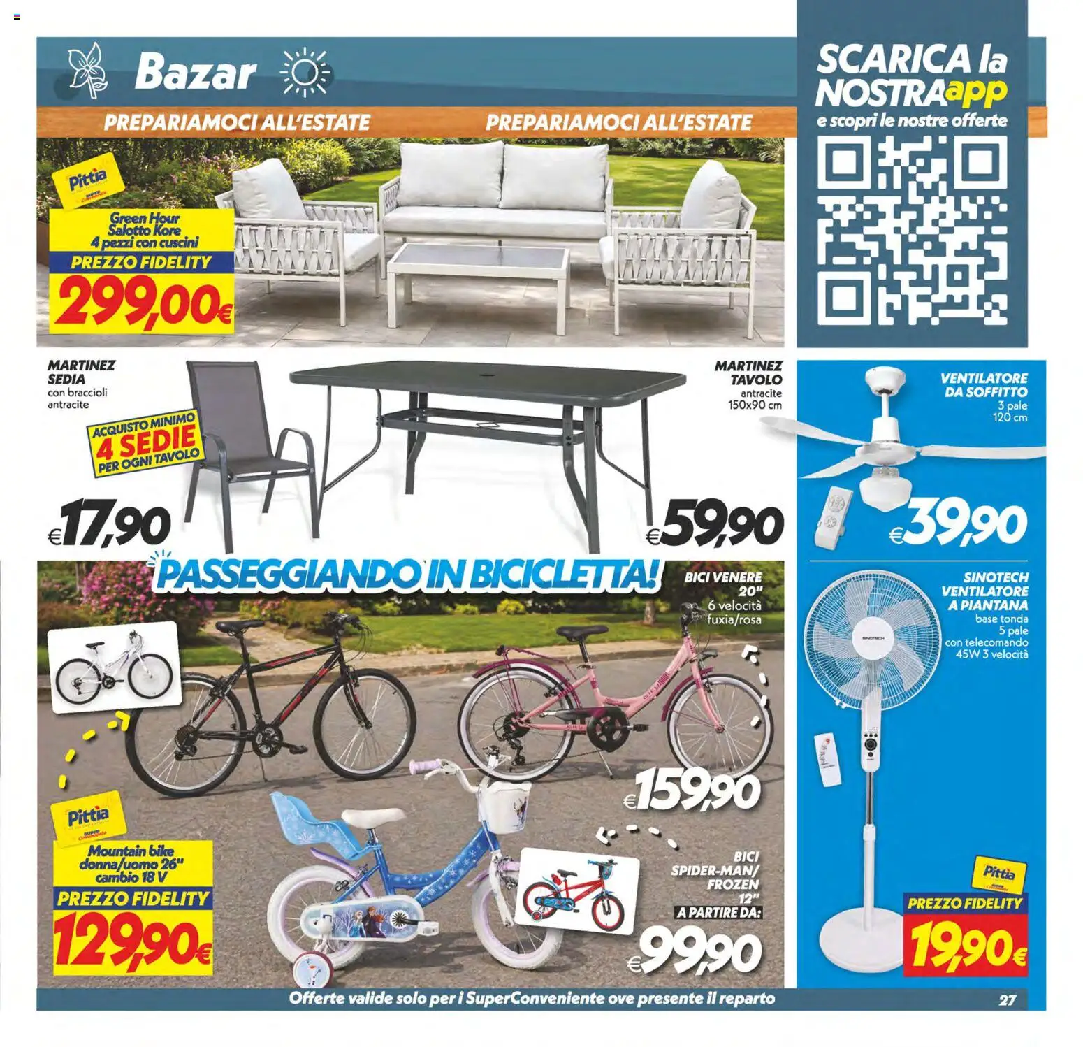 Volantino SuperConveniente del 09.06.2026 | Pagina: 27 | Prodotti: Bicicletta, Ventilatore, Braccioli, Sedia