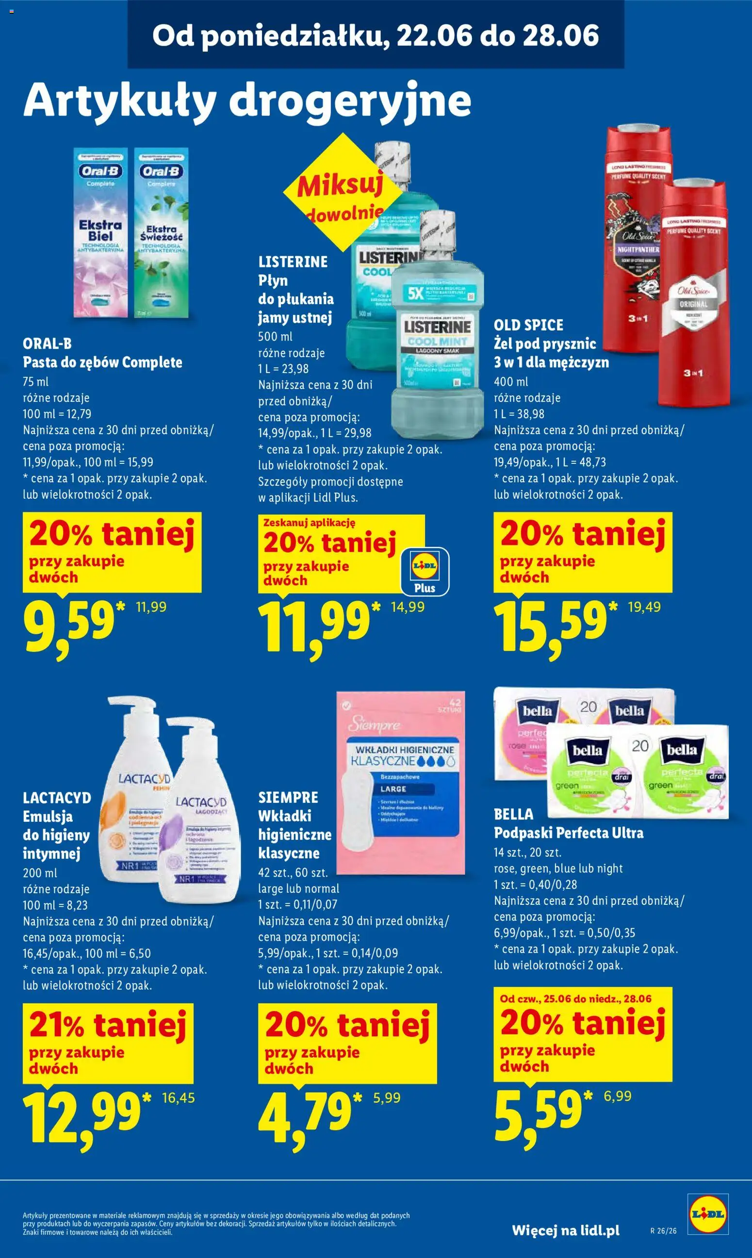 Lidl gazetka od 25.06.2026 | Strona: 91 | Produkty: Wkładki higieniczne, Żel pod prysznic, Pasta do zębów, Old spice