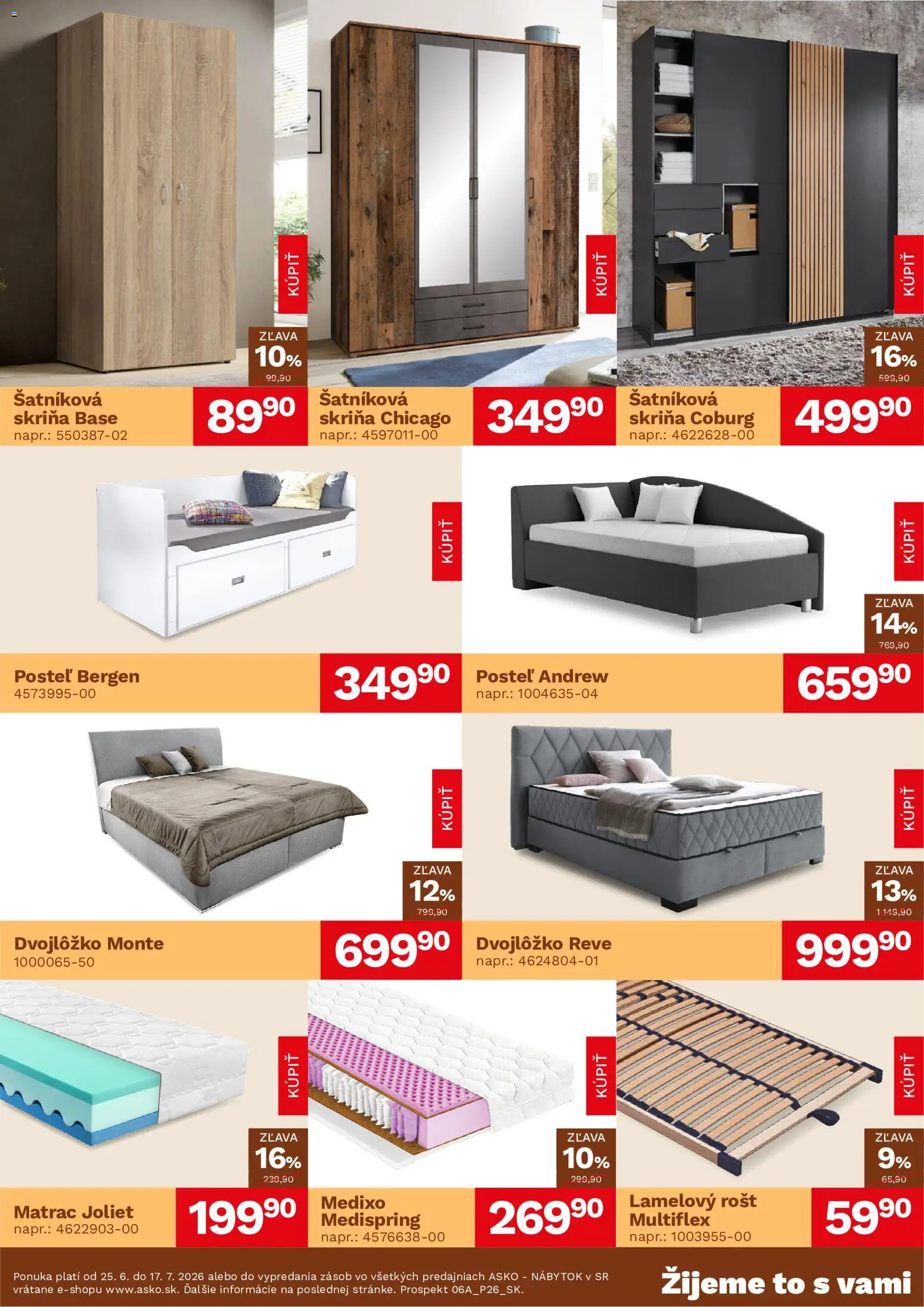 Nové ASKO nábytok akcie – leták je platný od 25.06.2026 | Strana: 3 | Produkty: Nábytok, Matrac, Posteľ, Šatníková skriňa
