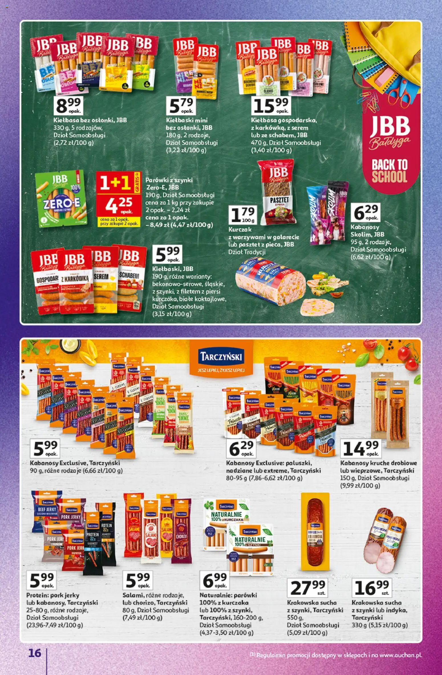 Auchan gazetka - 30 Lat Hipermarket Znane marki od 03.09.2026 | Strona: 16 | Produkty: Pasztet, Kabanosy, Kiełbaski, Salami