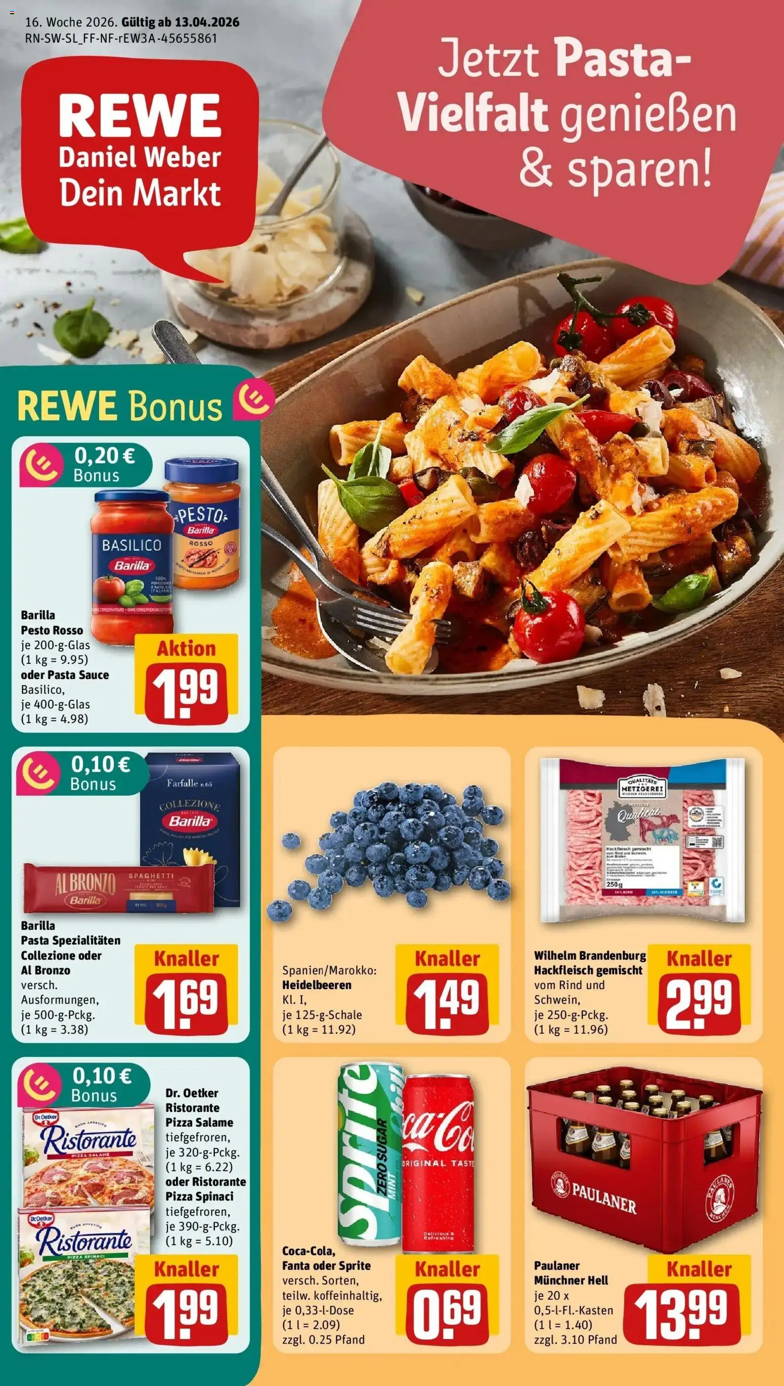 Rewe Prospekt Saarbrücken / Klarenthal	 – gültig ab 12.04.2026 | Seite: 1 | Produkte: Ristorante, Fanta, Barilla pesto, Hackfleisch