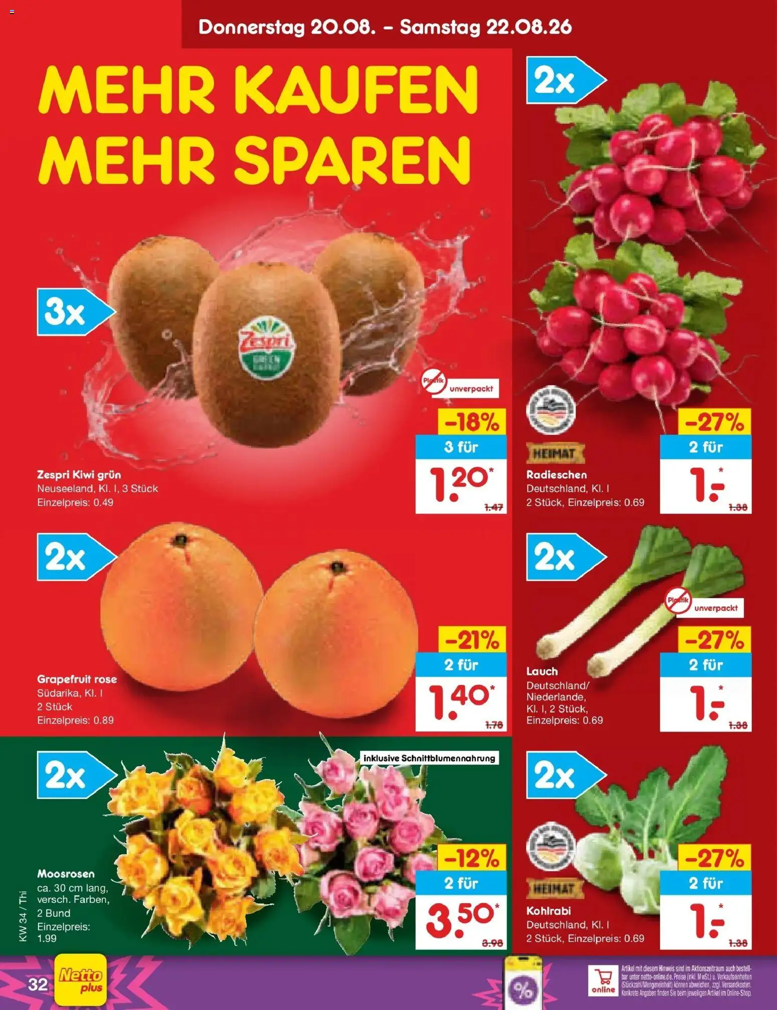 Netto Marken-Discount Prospekt Thiendorf – gültig ab 17.08.2026 | Seite: 50 | Produkte: Kohlrabi, Grapefruit, Kiwi, Lauch