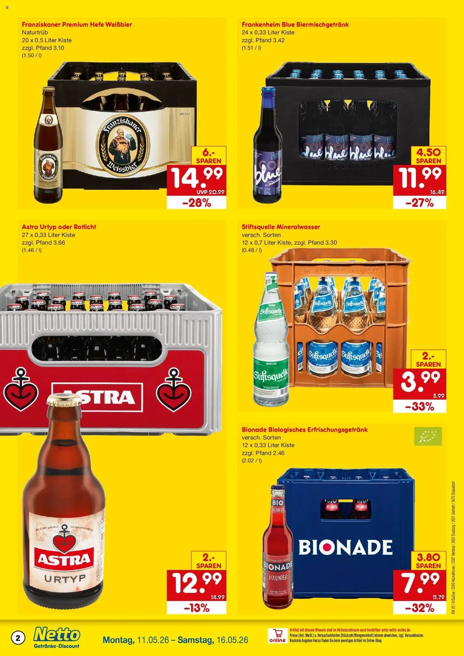 Netto Marken-Discount Prospekt Nettetal	 – gültig ab 10.05.2026 | Seite: 2 | Produkte: Franziskaner, Astra, Bionade, Mineralwasser