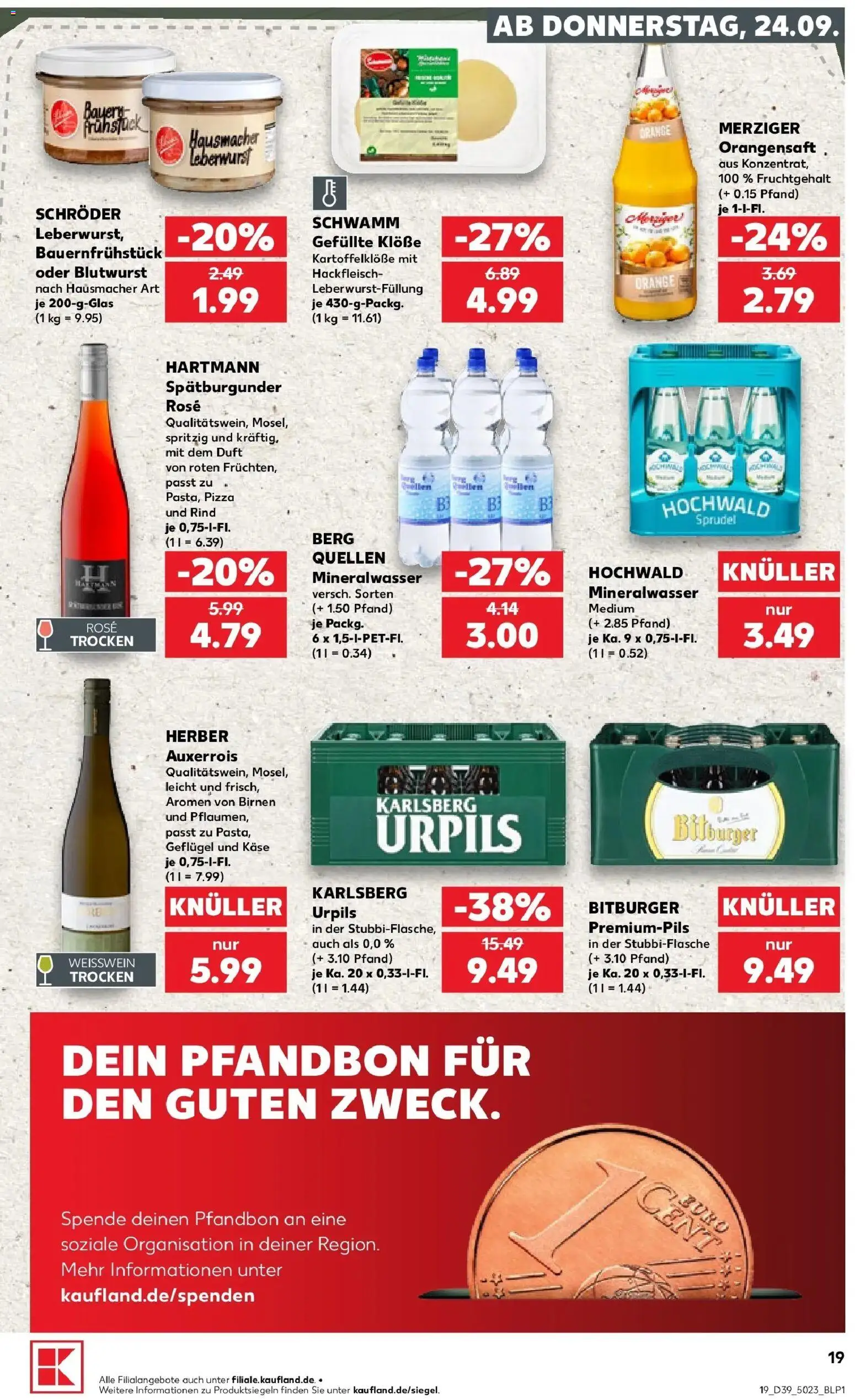 Prospekt Kaufland ab 24.09.2026 » Angebote Online zum Blättern | Seite: 19 | Produkte: Bitburger, Käse, Duft, Mineralwasser