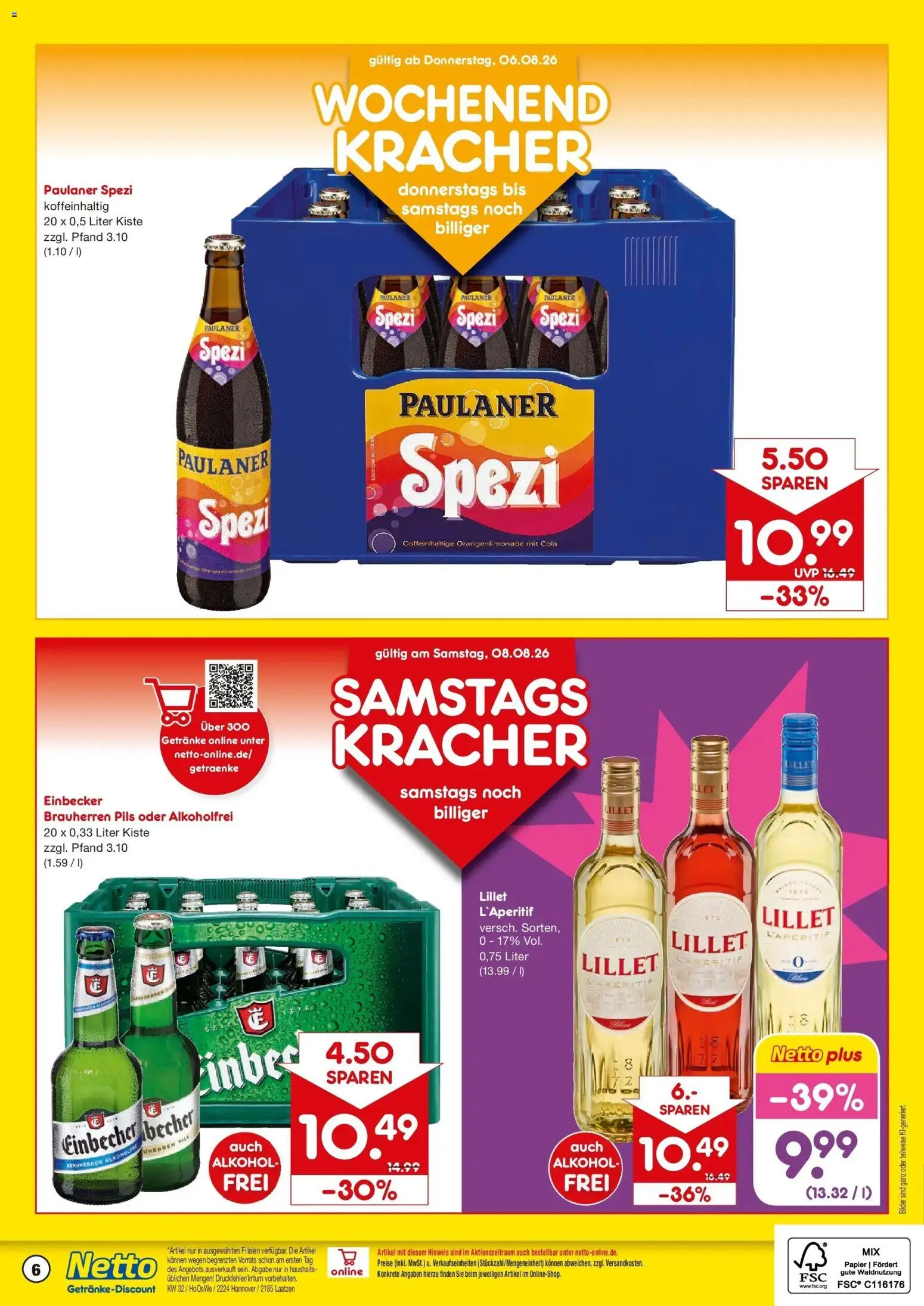 Netto Marken-Discount Prospekt Laatzen – gültig ab 03.08.2026 | Seite: 6 | Produkte: Paulaner spezi, Lillet, Bilder, Paulaner