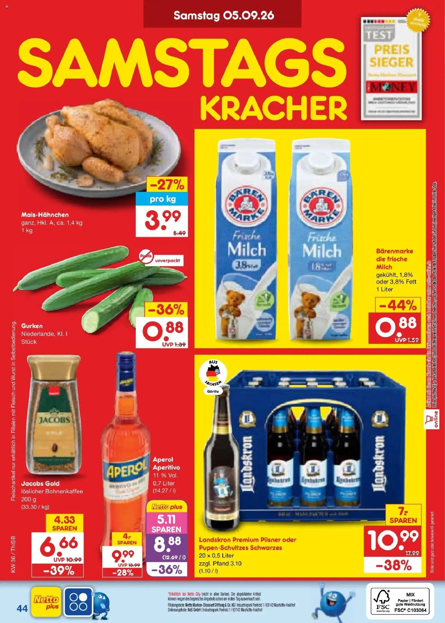Netto Marken-Discount Prospekt Pirna (ab 31.08.2026) » Angebote | Seite: 56 | Produkte: Milch, Wurst, Aperol, Fleisch