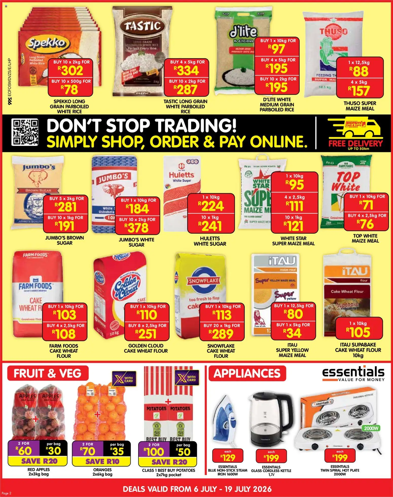 New Shoprite catalogue – valid from 06/07/2026 | Page: 2 | Products: Cake, Kettle, Oranges, Sugar