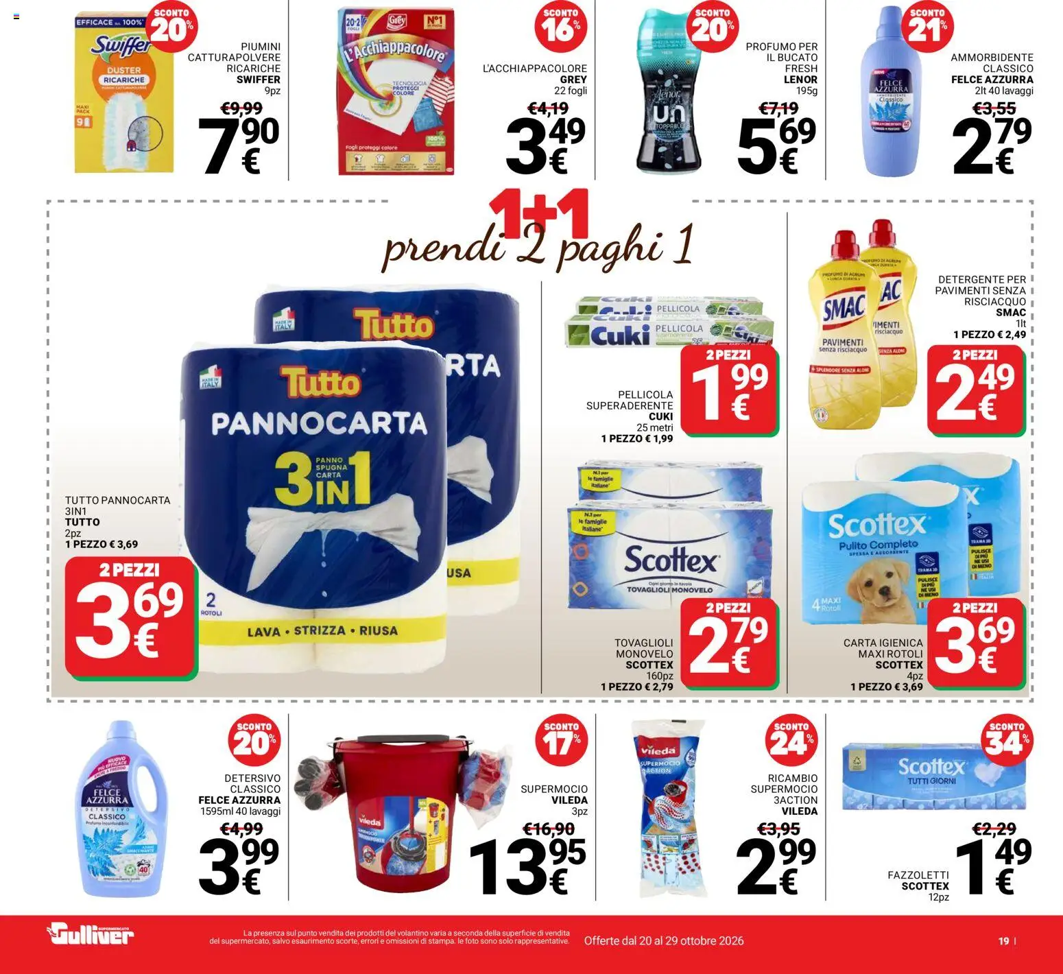 Volantino Gulliver del 20/10/2026 | Pagina: 19 | Prodotti: Ammorbidente, Detergente, Fazzoletti, Profumo