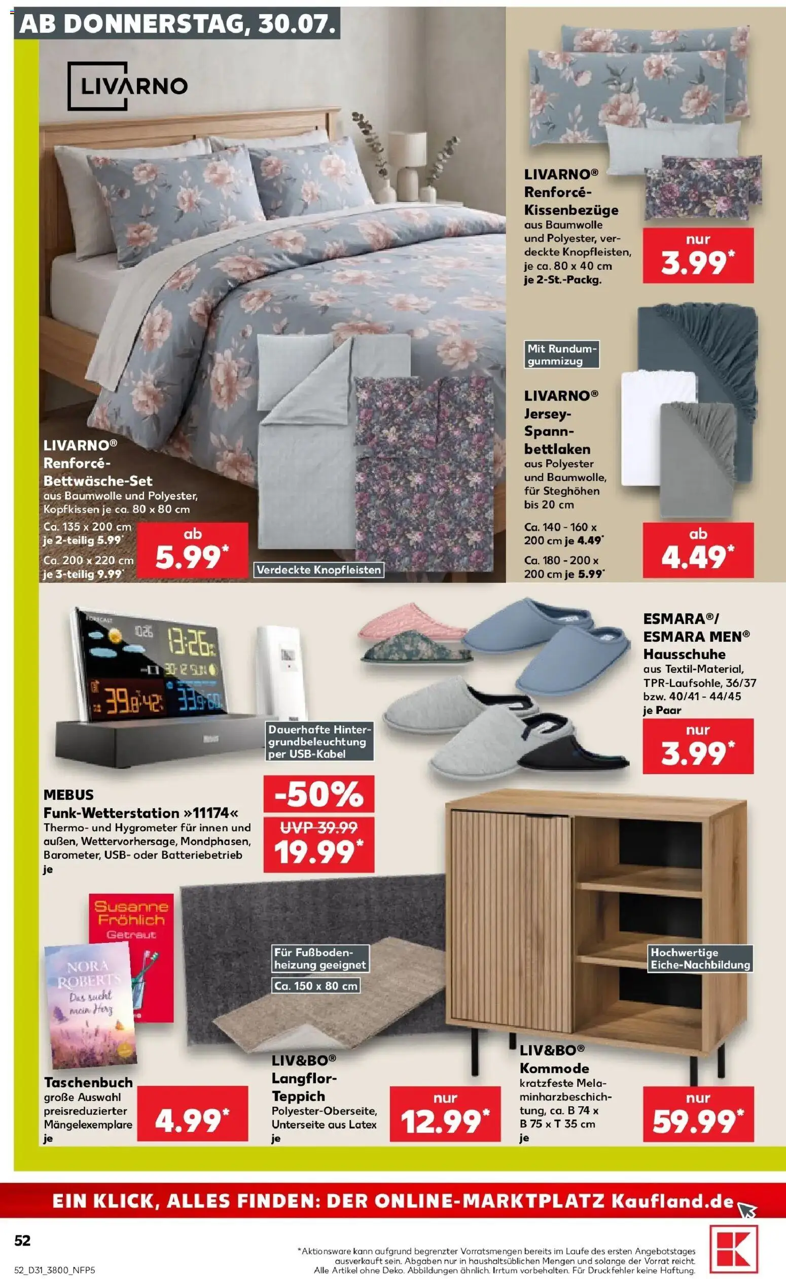 Kaufland Prospekt Finsterwalde – gültig ab 30.07.2026 | Seite: 52 | Produkte: Kommode, Kopfkissen, Teppich, Hausschuhe