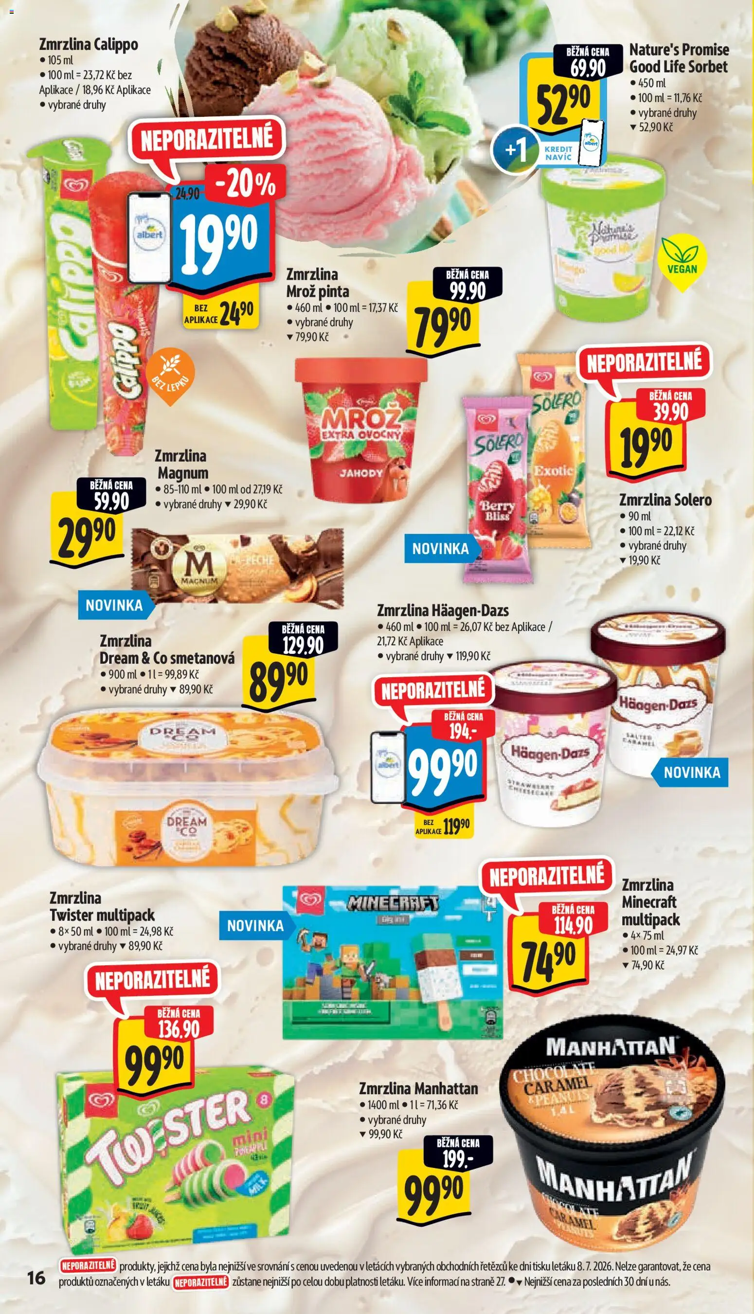Albert leták - Hypermarket od 15.07.2026 | Strana: 26 | Produkty: Vegan, Zmrzlina Manhattan, Magnum, Manhattan zmrzlina