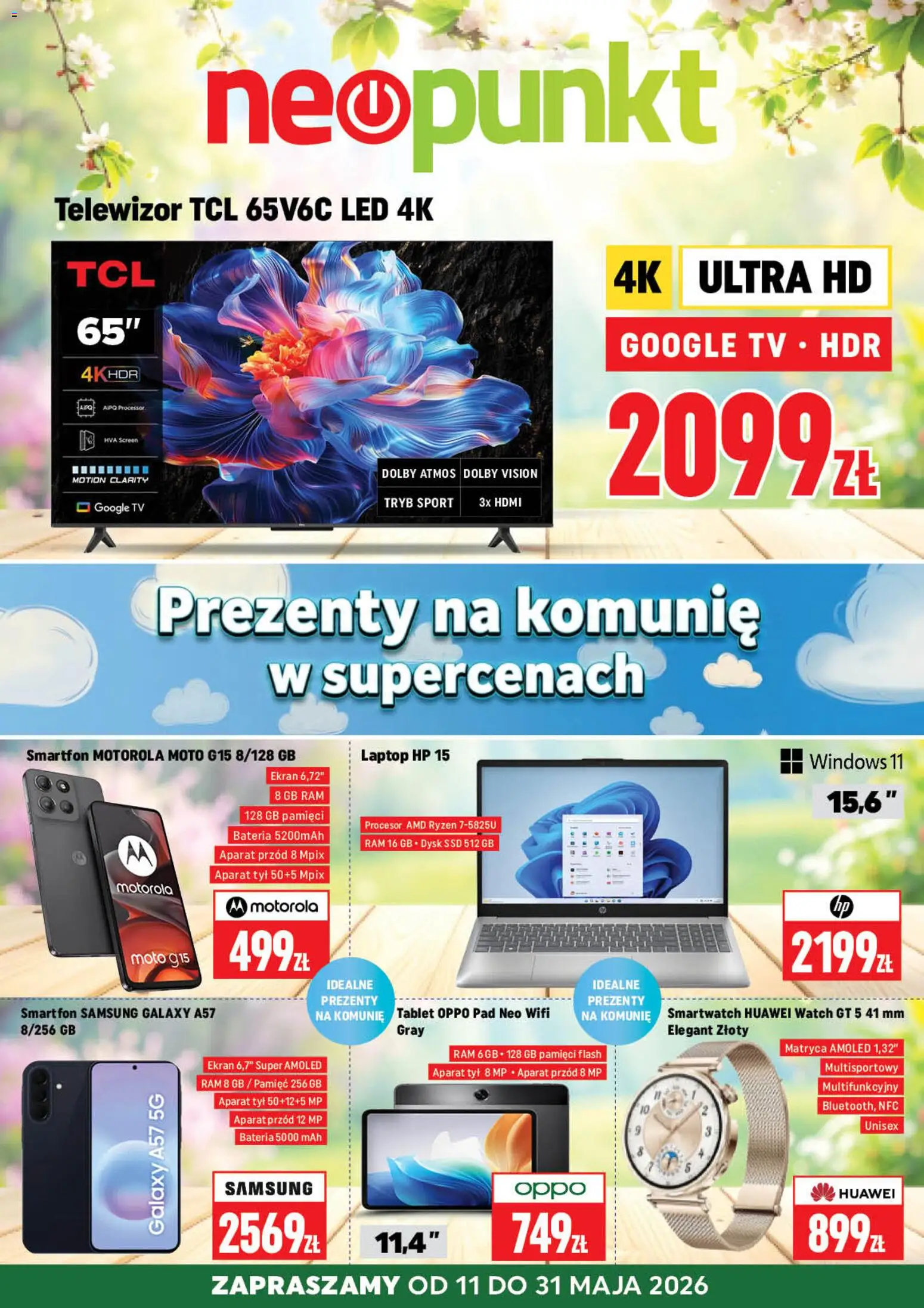 Neopunkt gazetka od 11.05.2026 | Strona: 1 | Produkty: Laptop, Telewizor, Dysk, Smartwatch
