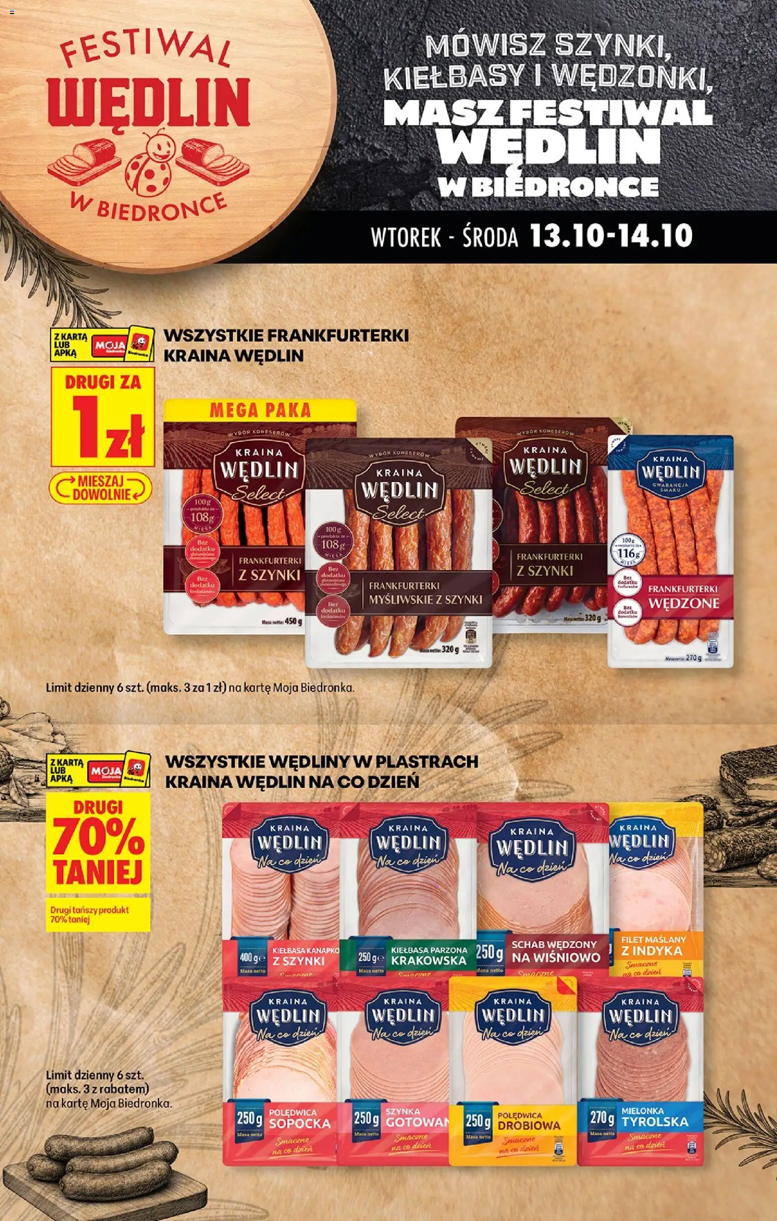 Biedronka gazetka - Festiwal wędlin od 13.10.2026 | Strona: 1 | Produkty: Kiełbasa, Schab, Frankfurterki, Szynka