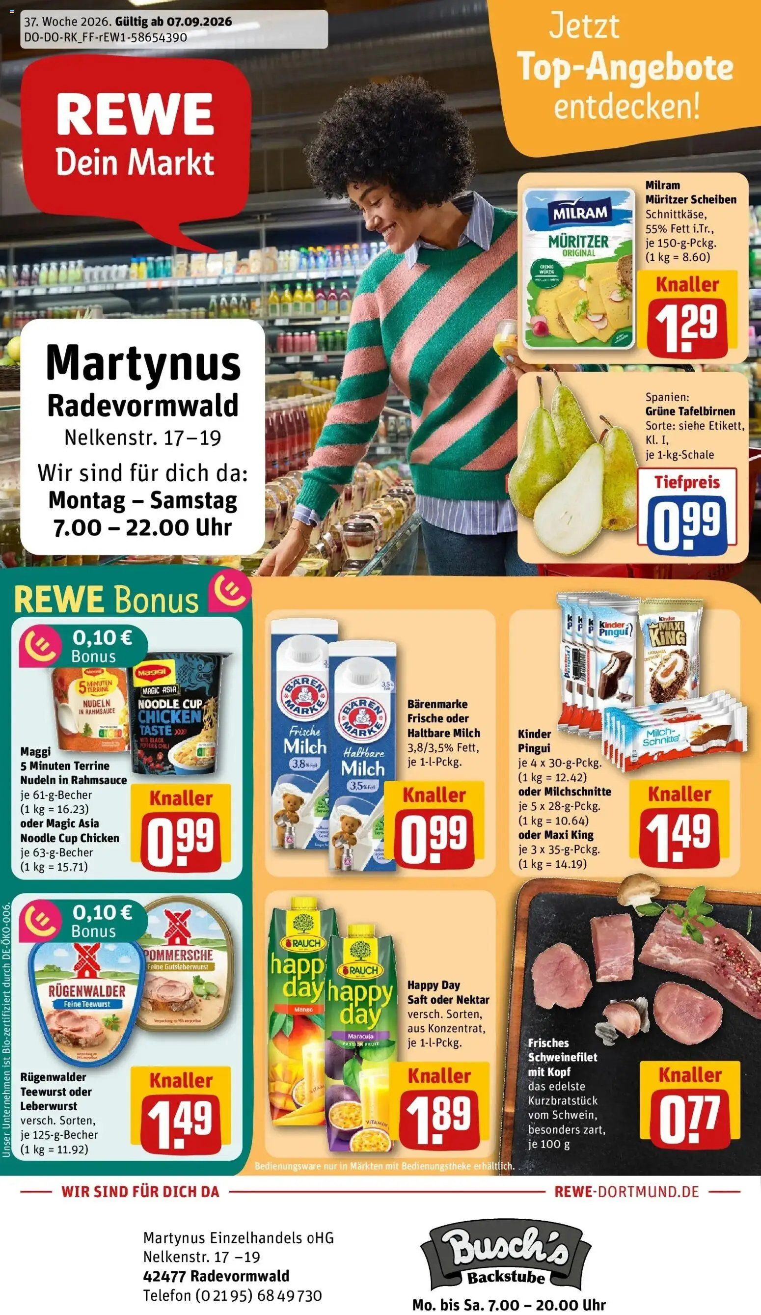 REWE Prospekt ab 07.09.2026 zum Blättern » Angebote | Seite: 1 | Produkte: Maggi, Milch, Haltbare milch, Nudeln