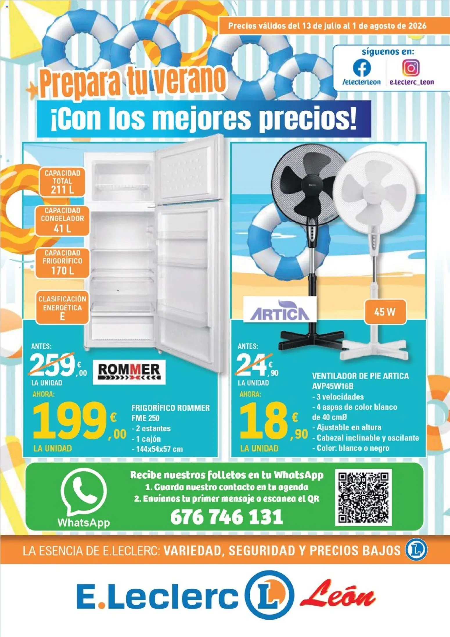 E.Leclerc folleto León │ válido desde el 13/07/2026 | Página: 1 | Productos: Congelador, Ventilador, Ventilador de pie