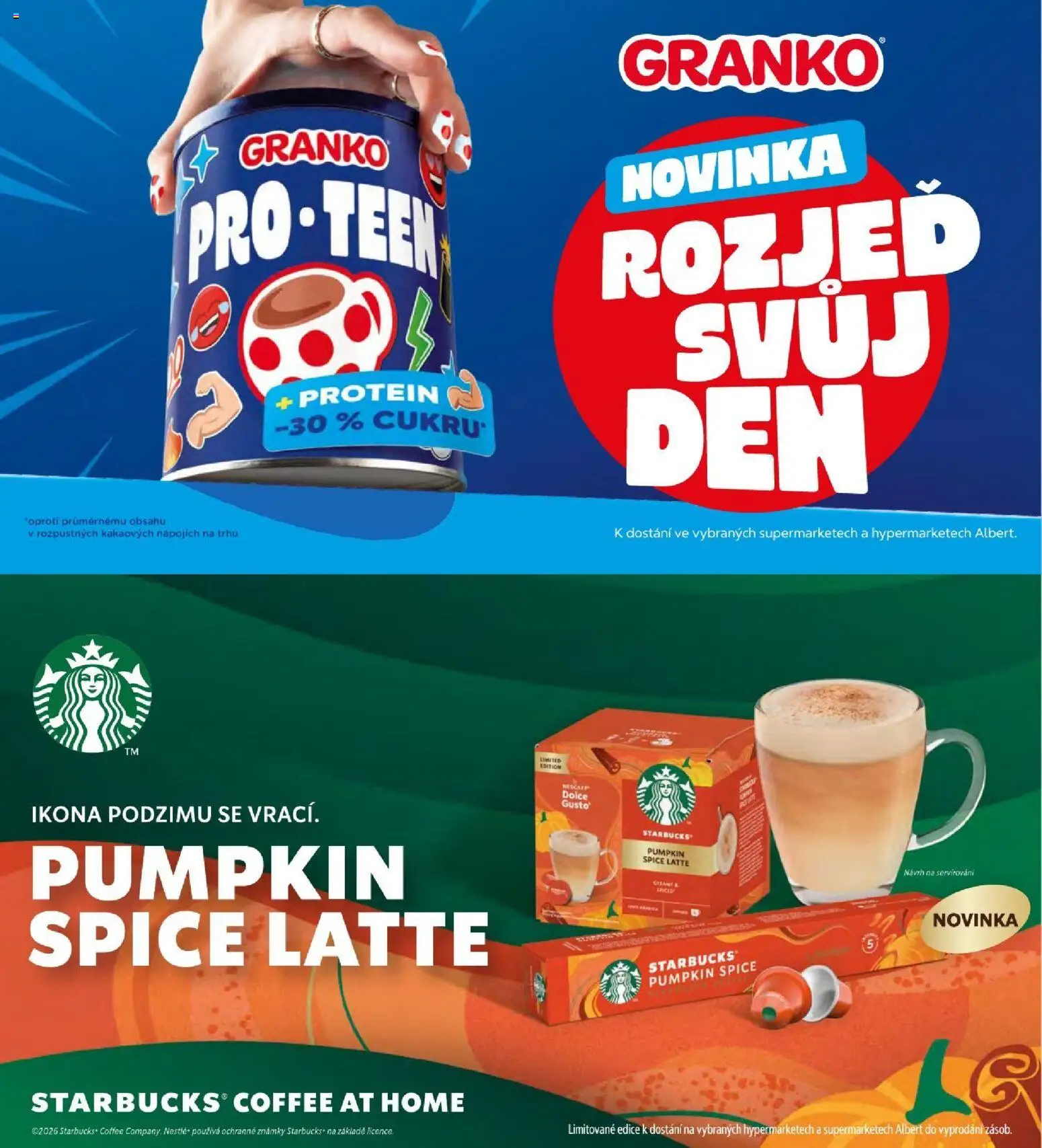 Albert magazín od 01.09.2026 | Strana: 57 | Produkty: Starbucks, Známky, Granko, Protein