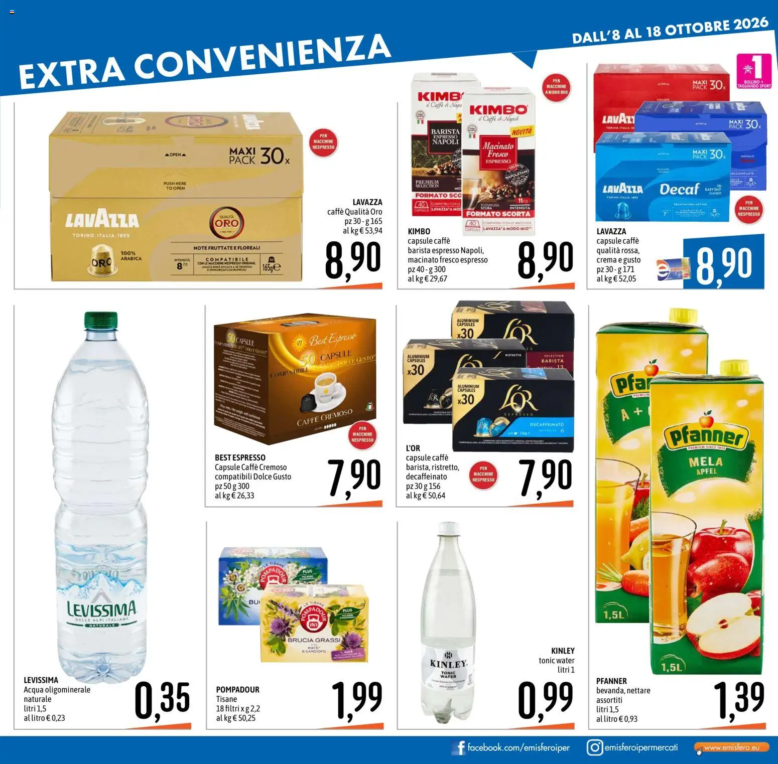 Volantino Emisfero del 08/10/2026 | Pagina: 21 | Prodotti: Caffè, Acqua, Lavazza, Macinato