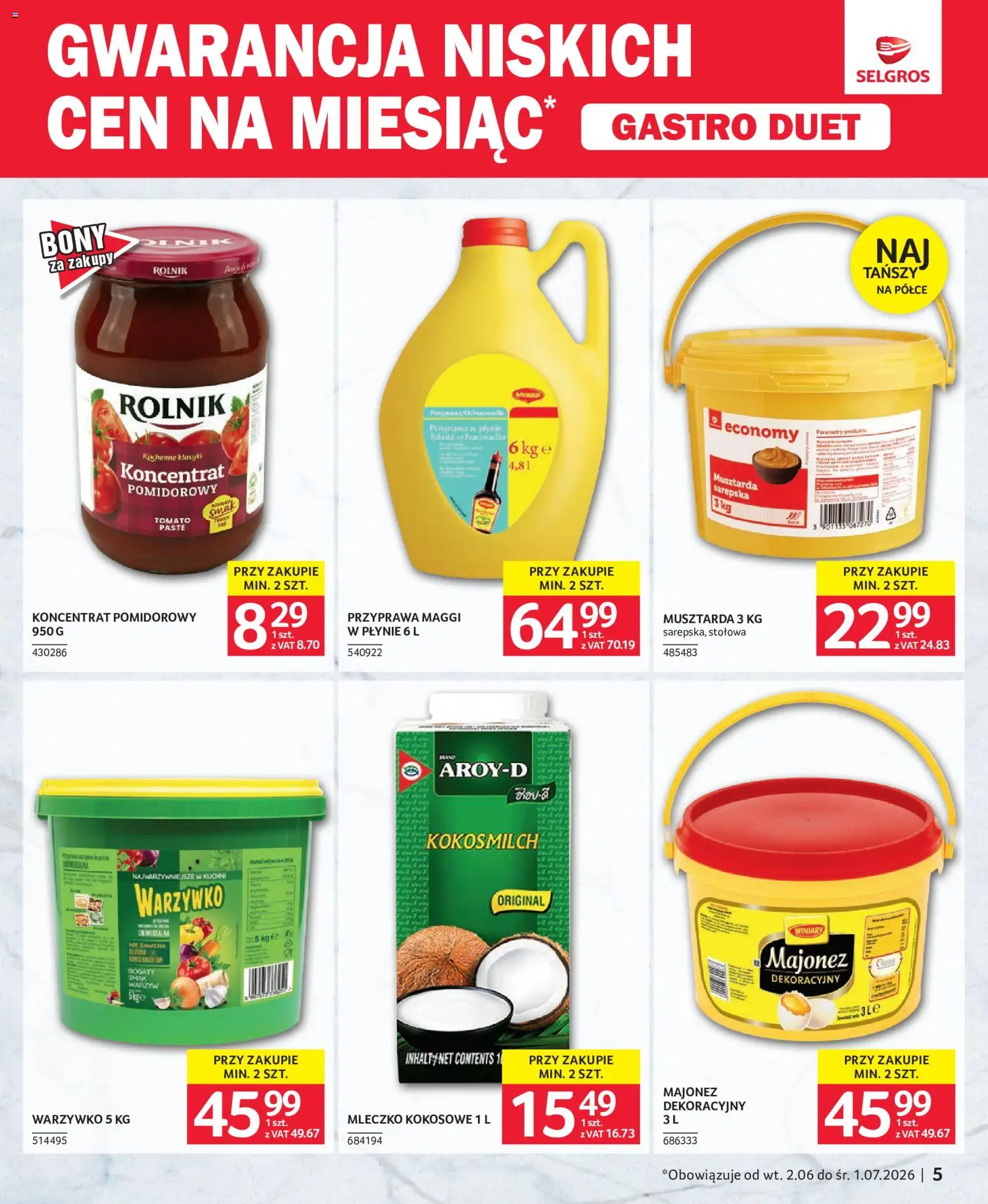Selgros cash&carry gazetka - Gastro Duet od 02.06.2026 | Strona: 5 | Produkty: Koncentrat pomidorowy, Musztarda, Mleczko kokosowe, Majonez