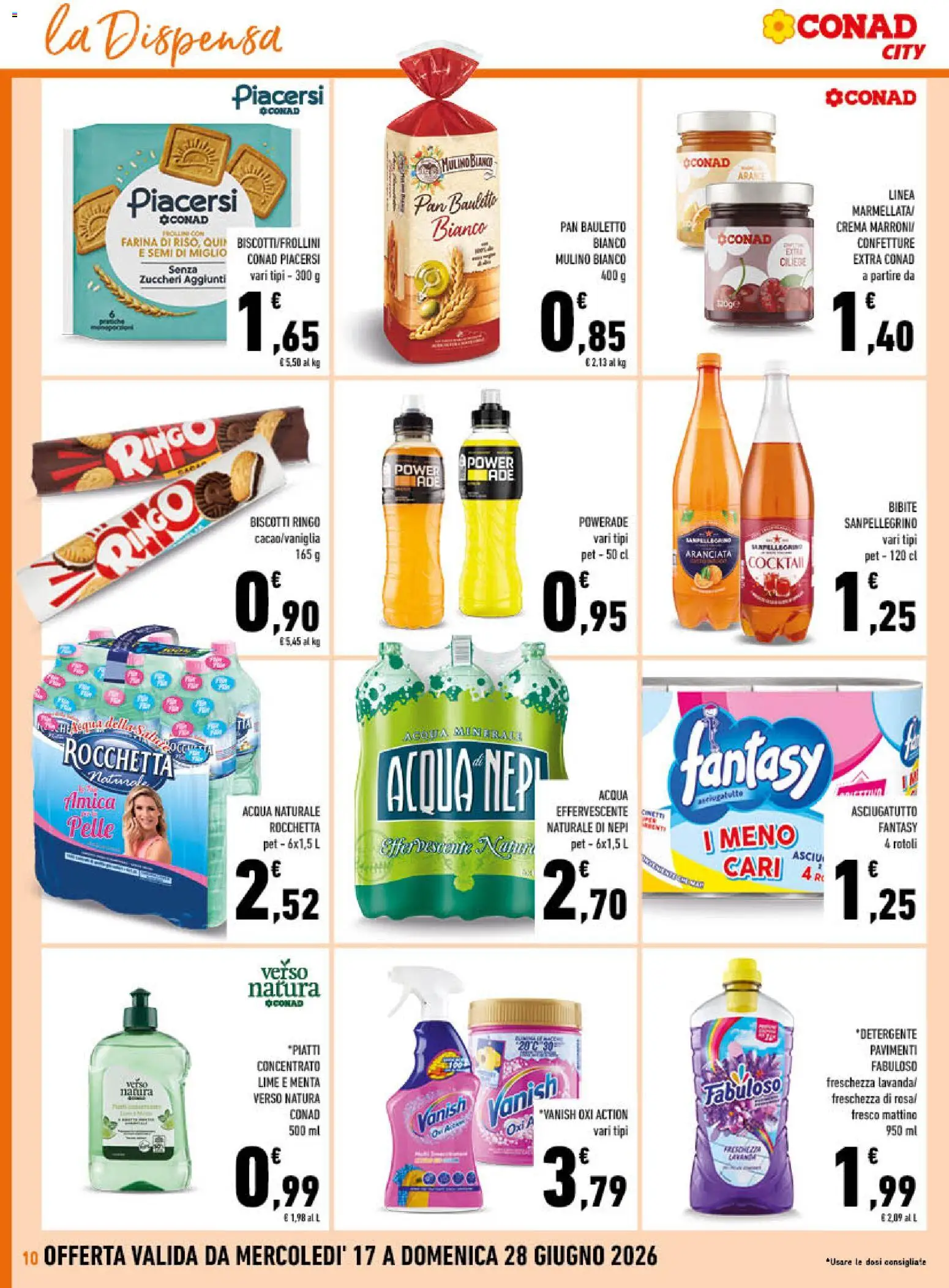 Volantino Conad del 17.06.2026 | Pagina: 10 | Prodotti: Biscotti, Lime, Acqua naturale, Bibite