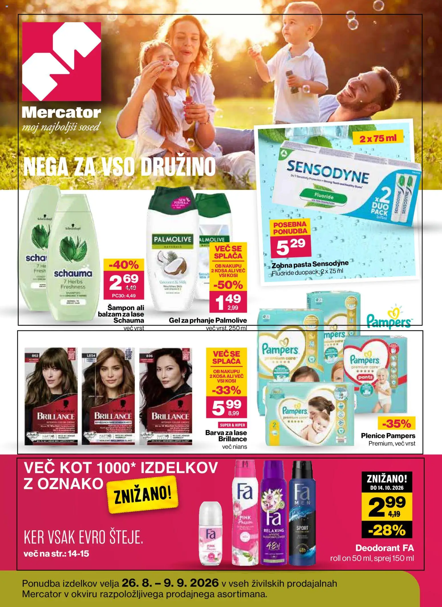Novi Mercator katalog ponudbe – veljaven od 26.08.2026 | Stran: 1 | Izdelki: Plenice, Balzam za lase, Barva za lase, Deodorant