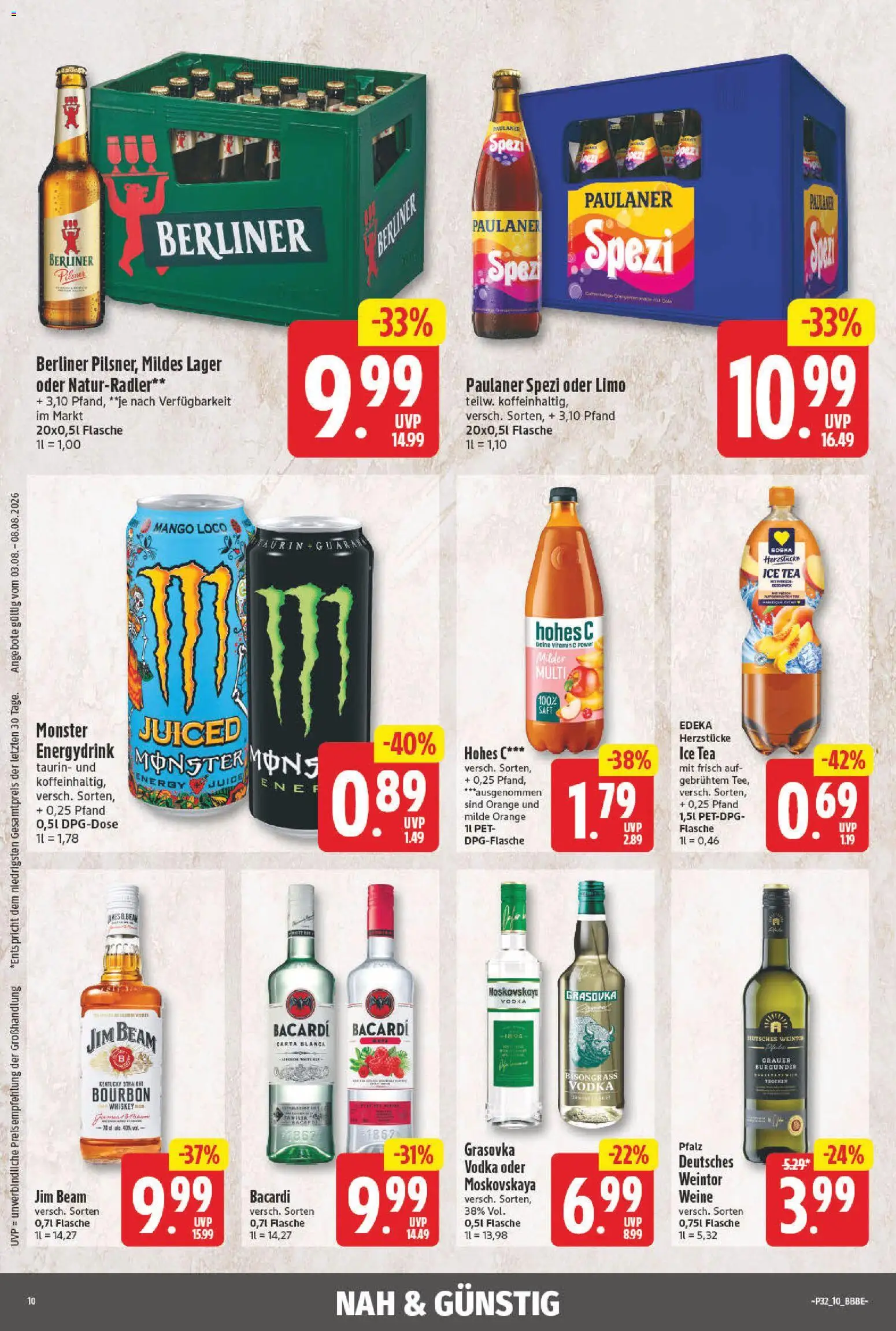 NP Discount Prospekt – gültig ab 03.08.2026 | Seite: 10 | Produkte: Bacardi, Jim beam, Monster, Paulaner