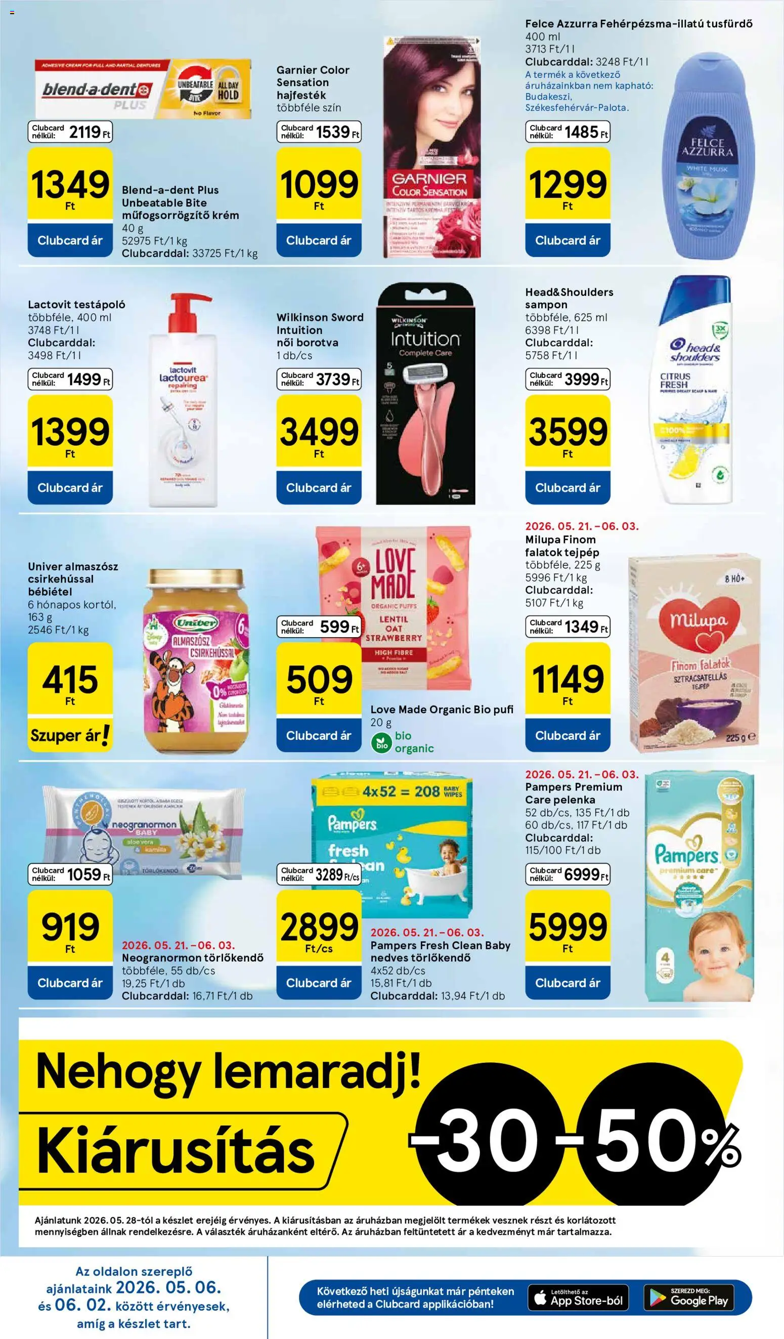 Tesco akciós ujság - amely érvényes a következő dátumtól: 28.05.2026 | Oldal: 8 | Termékek: Pampers, Borotva, Sampon, Testápoló
