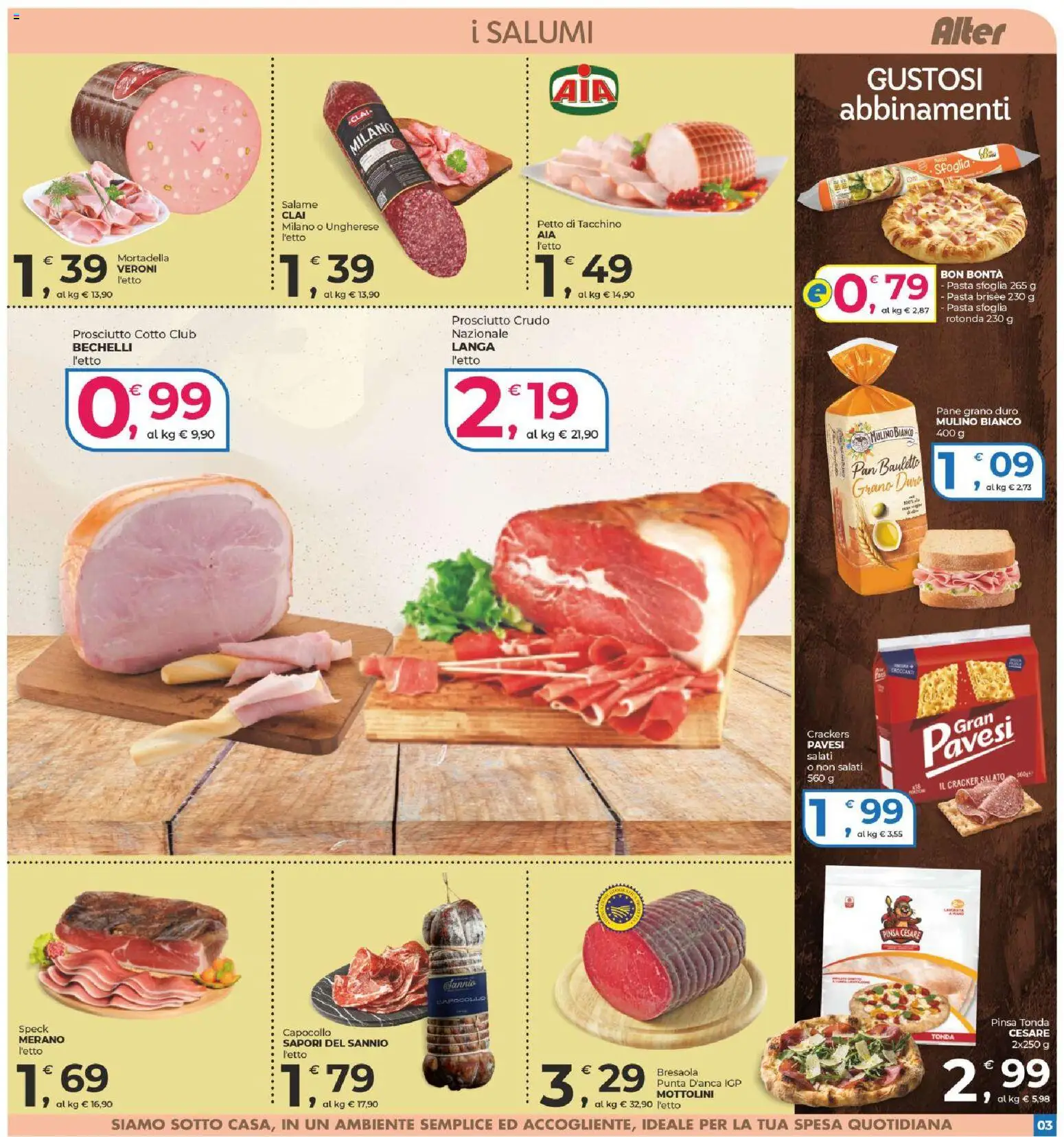 Volantino Alter Discount del 29/10/2026 | Pagina: 3 | Prodotti: Pane, Bresaola, Cracker, Mortadella