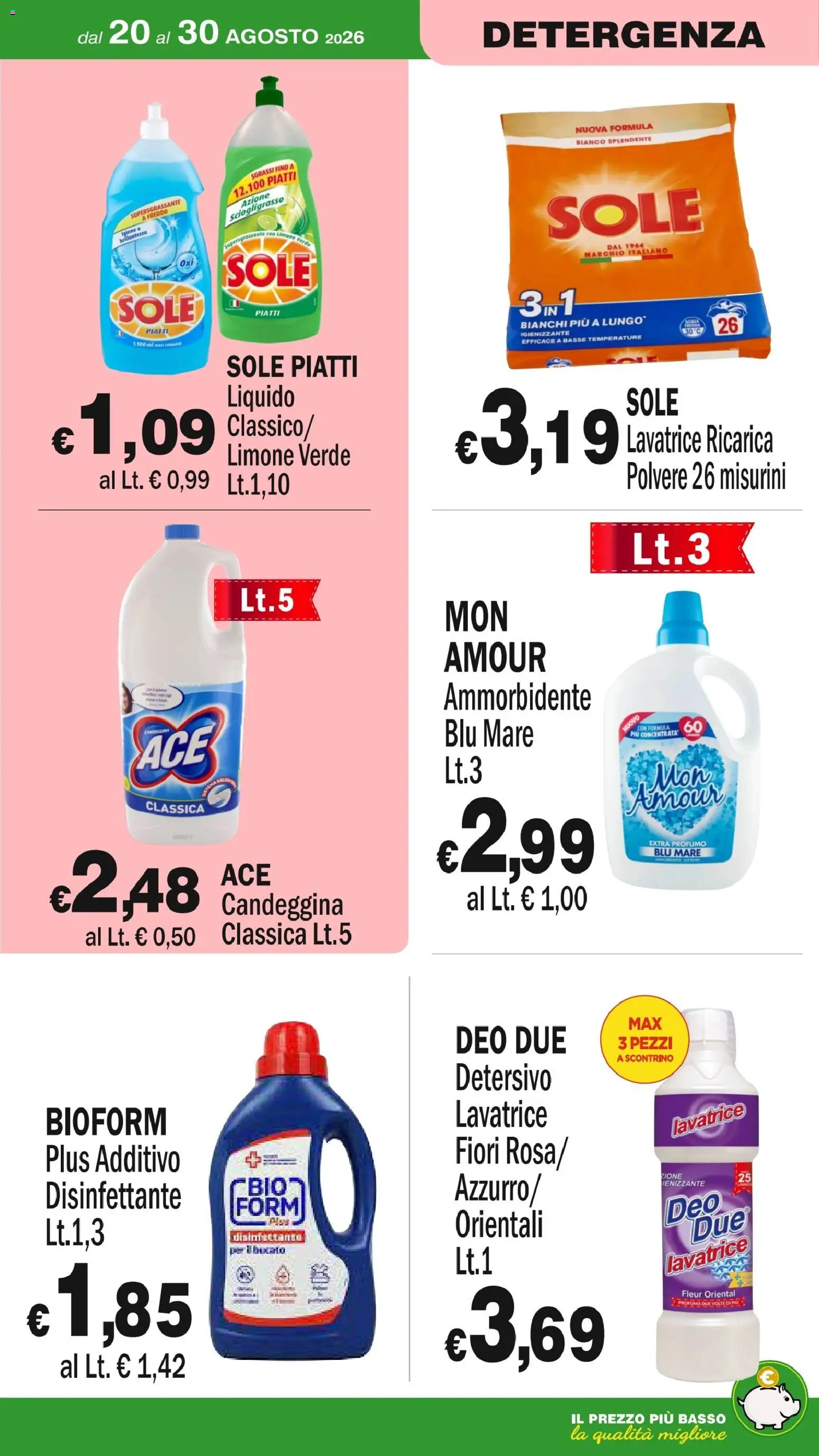Volantino Primo Prezzo del 20/08/2026 | Pagina: 21 | Prodotti: Ammorbidente, Piatti, Limone, Lavatrice