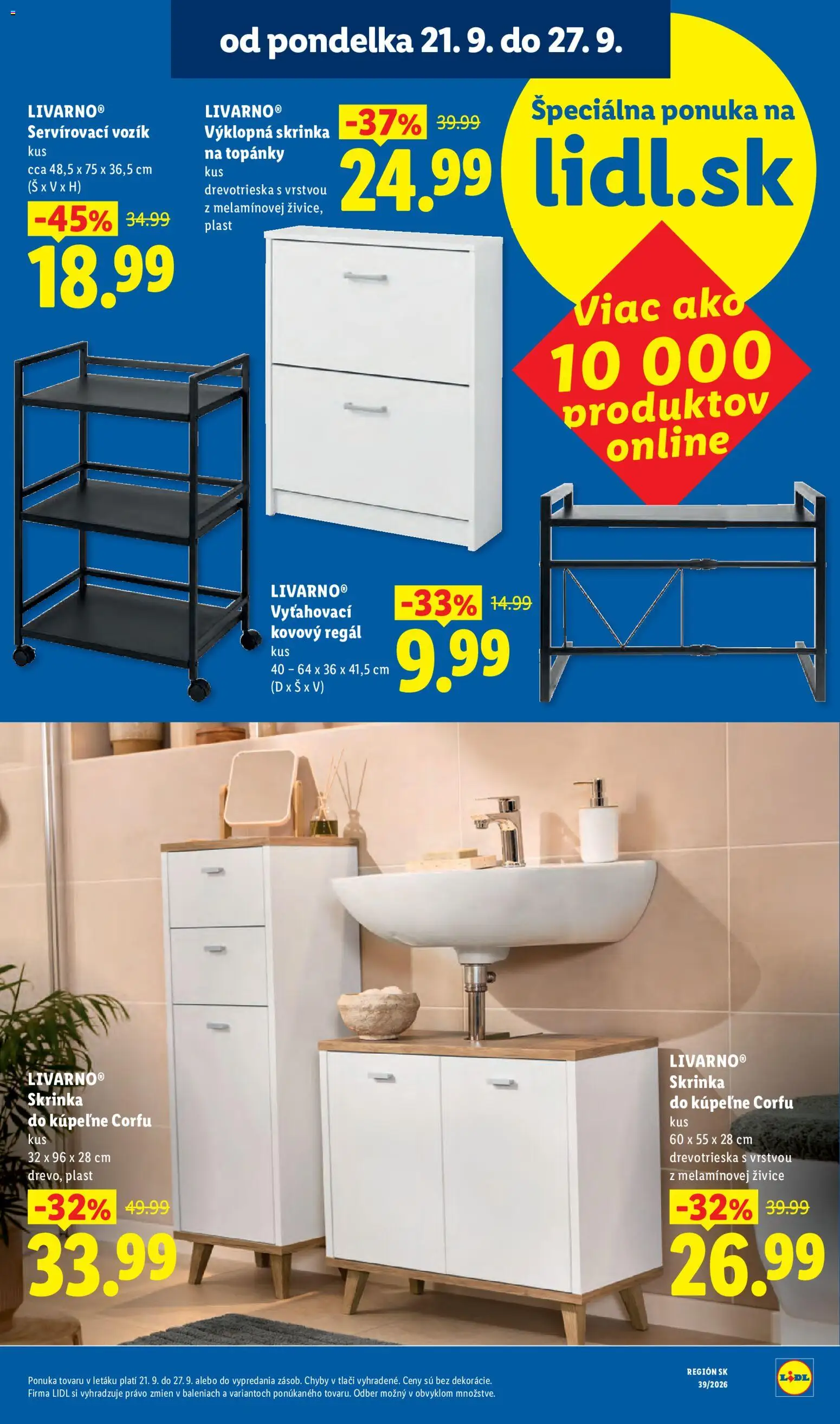 Nové Lidl akcie – leták je platný od 21.09.2026 | Strana: 15 | Produkty: Kovový regál, Regál, Skrinka do kúpeľne, Skrinka