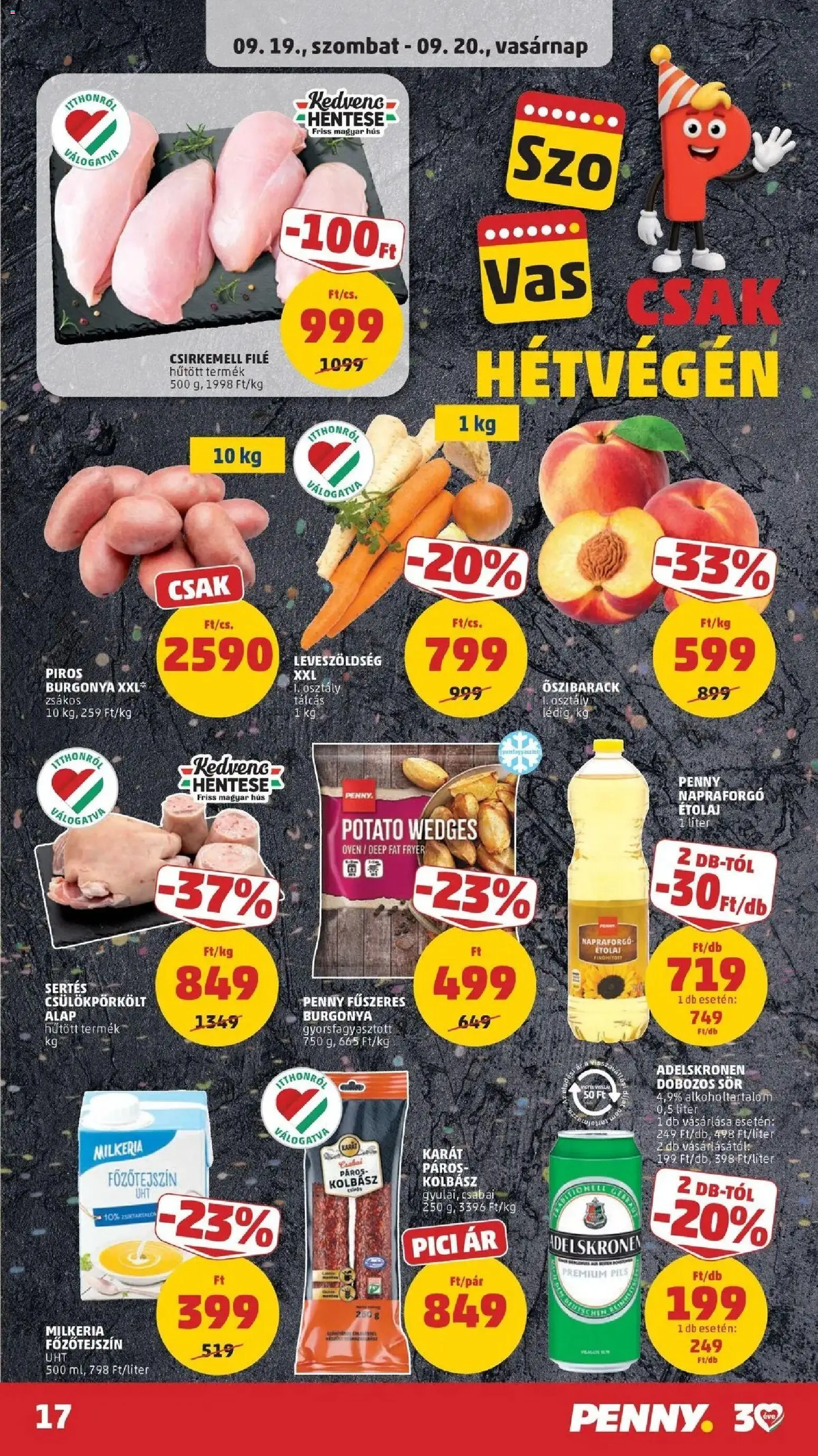 PENNY aktuális akciós újság: 2026.09.17.-tól lapozható | Oldal: 17 | Termékek: Leveszöldség, Kolbász, Dobozos sör, Csirkemell