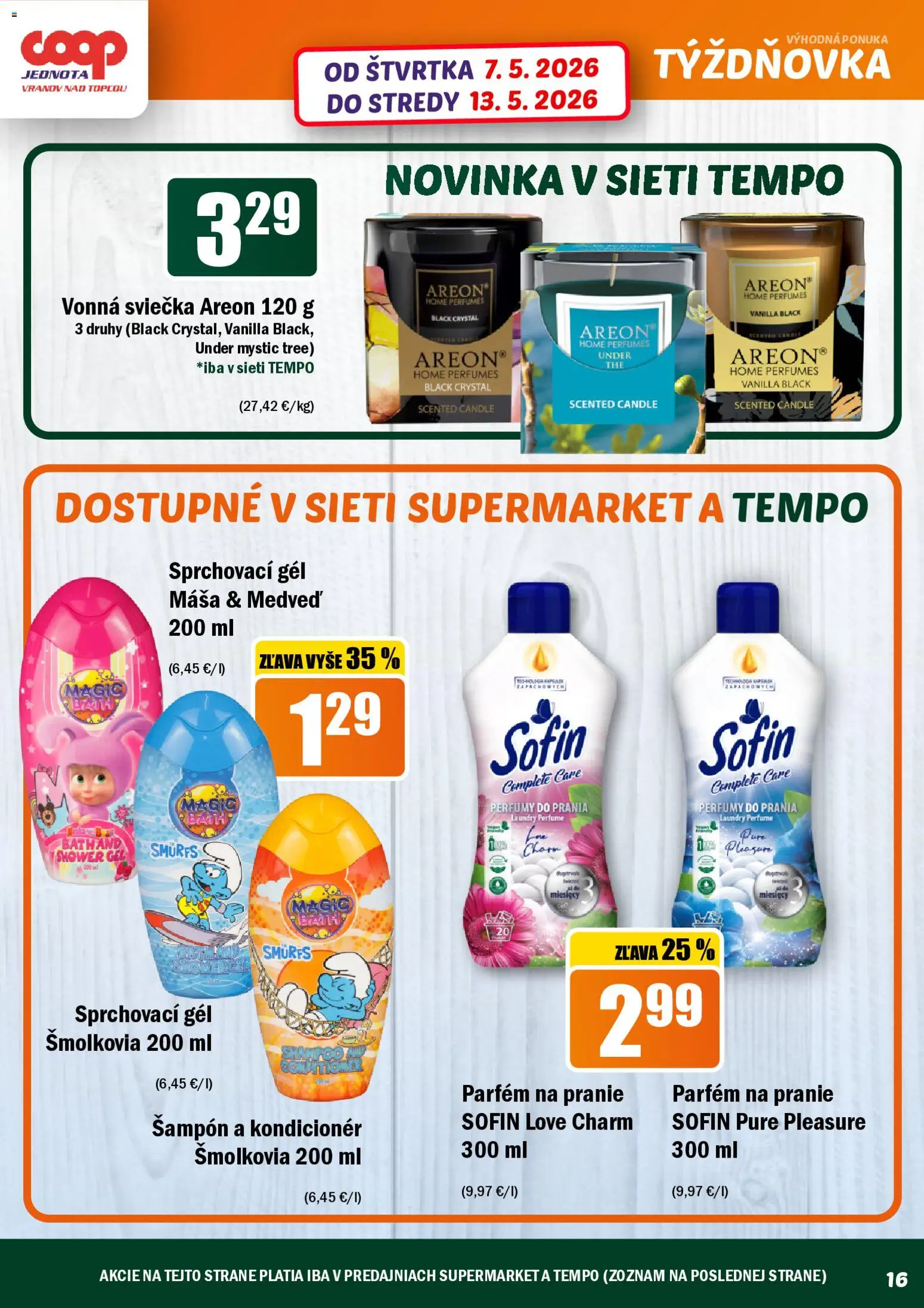 Nové COOP Jednota akcie – leták je platný od 07.05.2026 | Strana: 16 | Produkty: Parfém, Šampón, Kondicionér