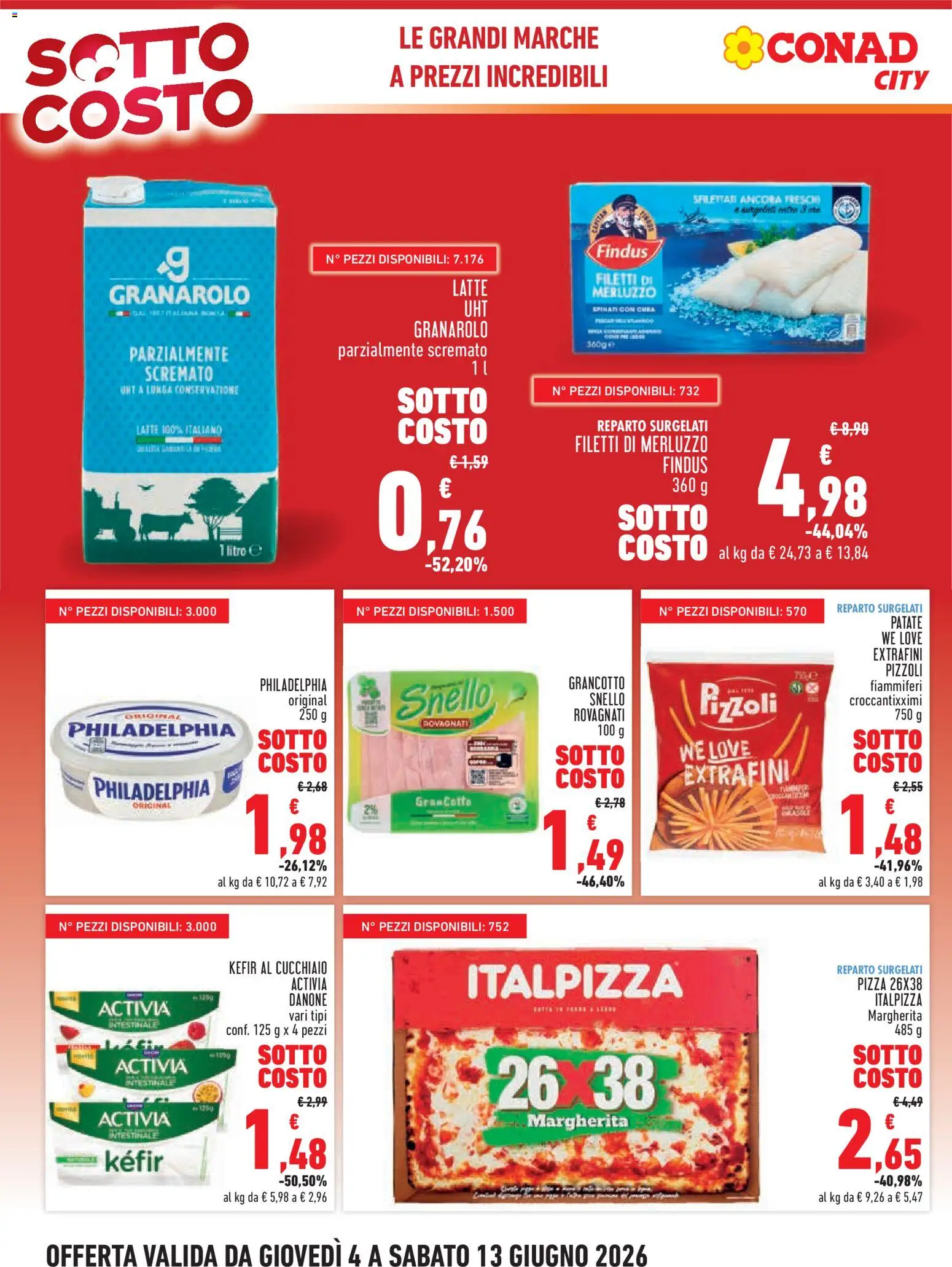 Volantino Conad del 04.06.2026 | Pagina: 2 | Prodotti: Pizza, Merluzzo, Patate, Latte