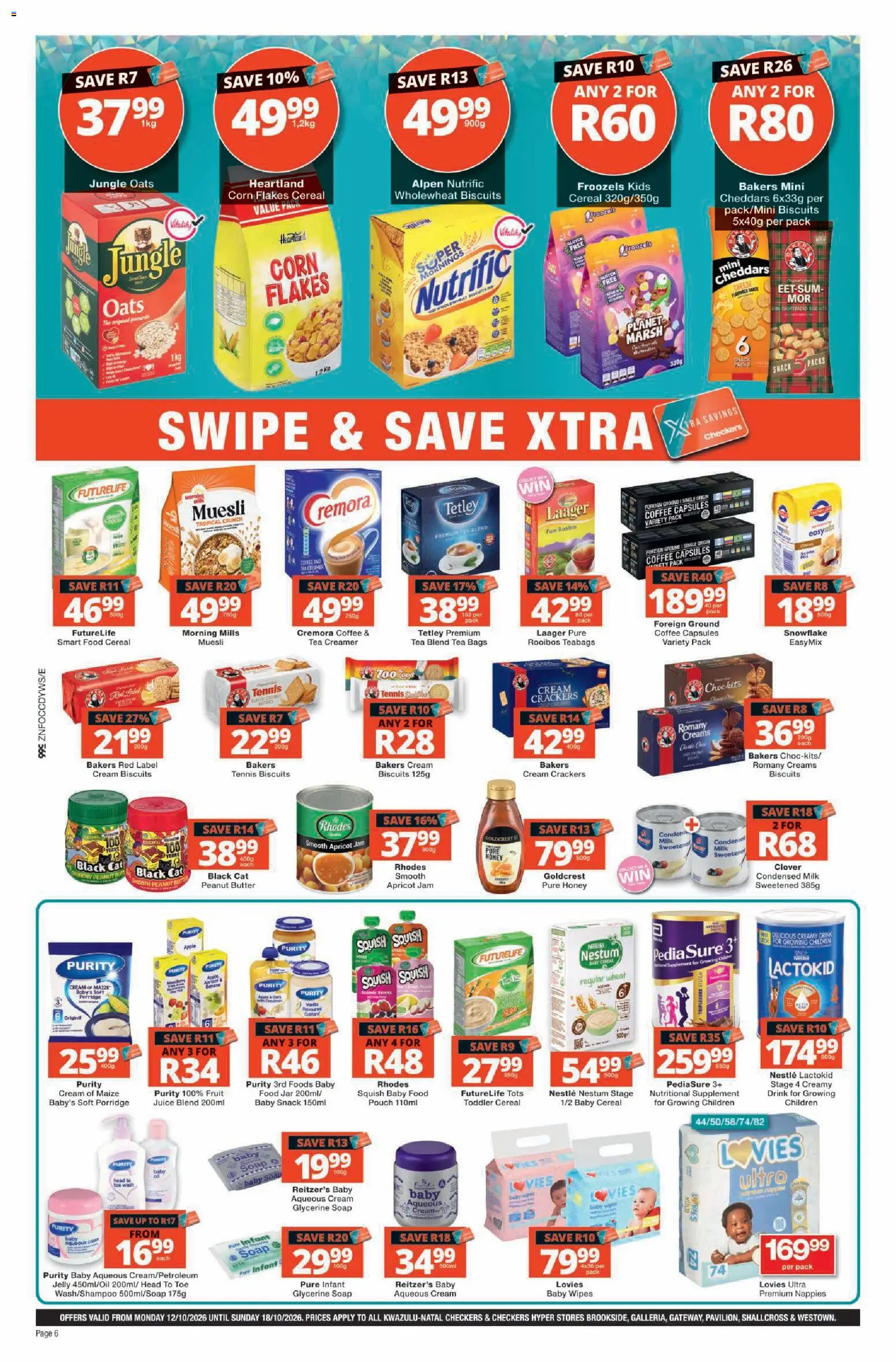 New Checkers catalogue – valid from 12/10/2026 | Page: 6 | Products: Juice, Flakes, Peanut butter, Nappies