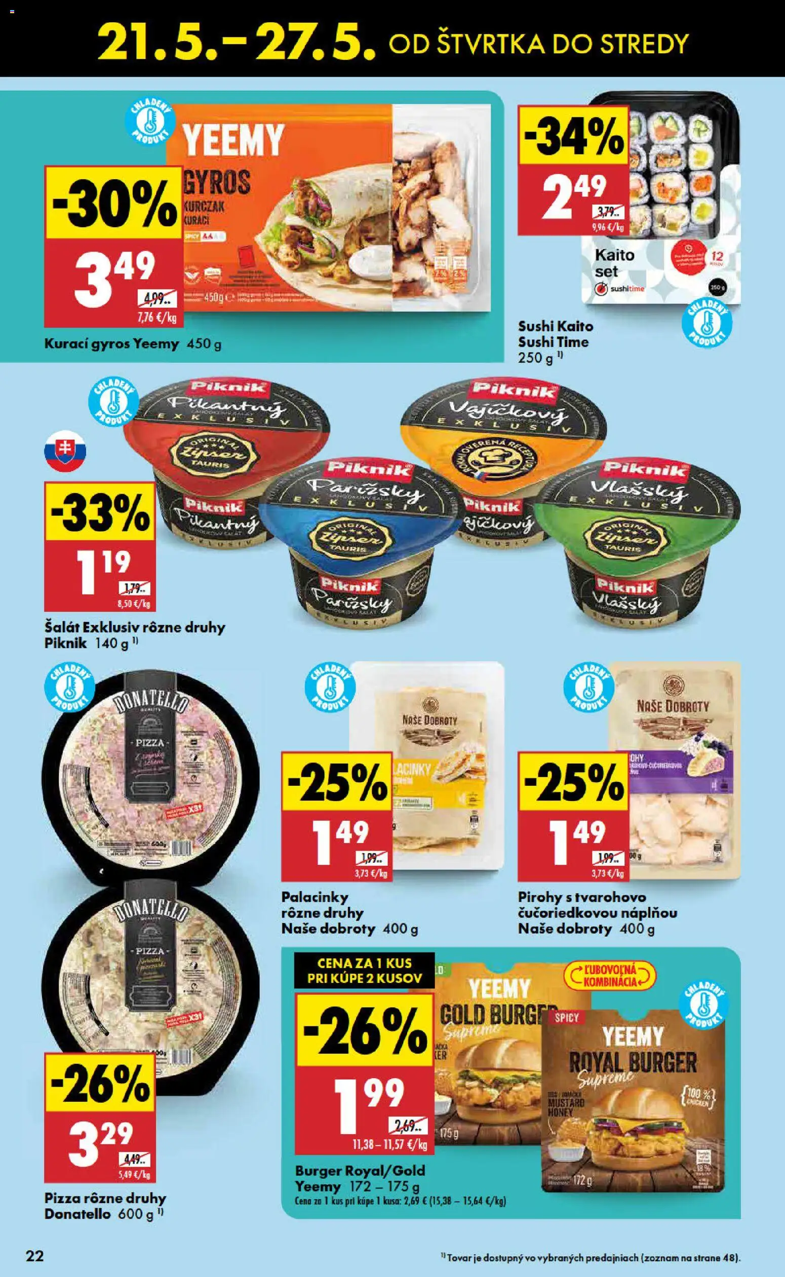 Nové Biedronka akcie – leták je platný od 21.05.2026 | Strana: 22 | Produkty: Pirohy, Pizza, Šalát, Sushi