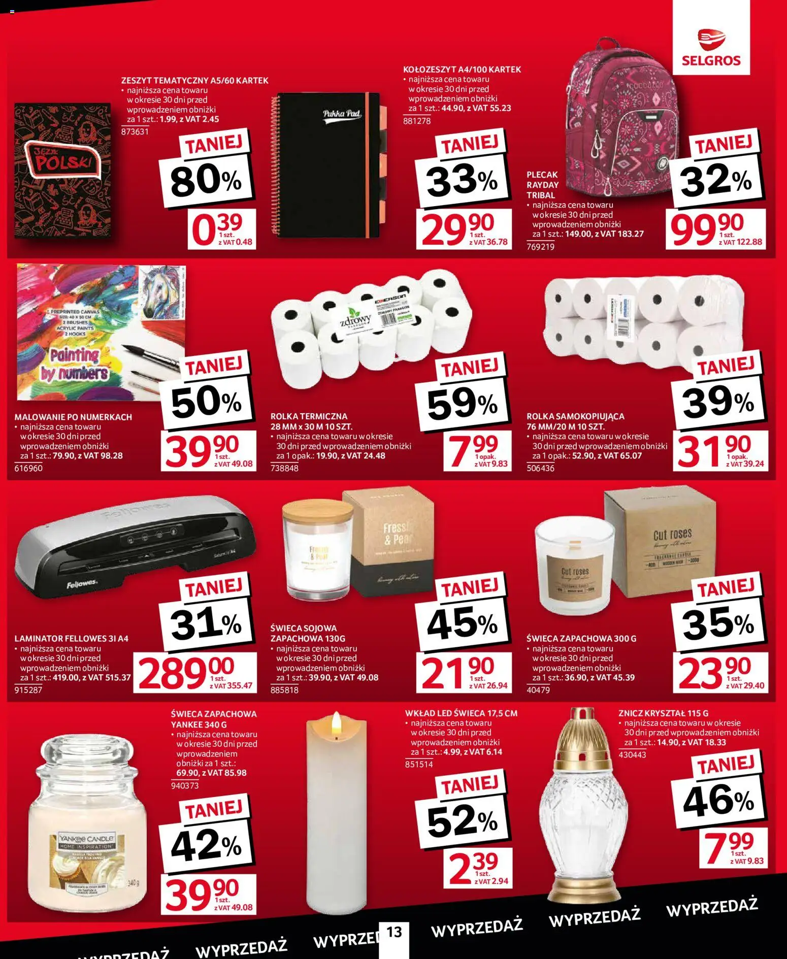 Selgros cash&carry gazetka - Totalna Wyprzedaż od 10.09.2026 | Strona: 13 | Produkty: Plecak, Laminator, Świeca, Zeszyt
