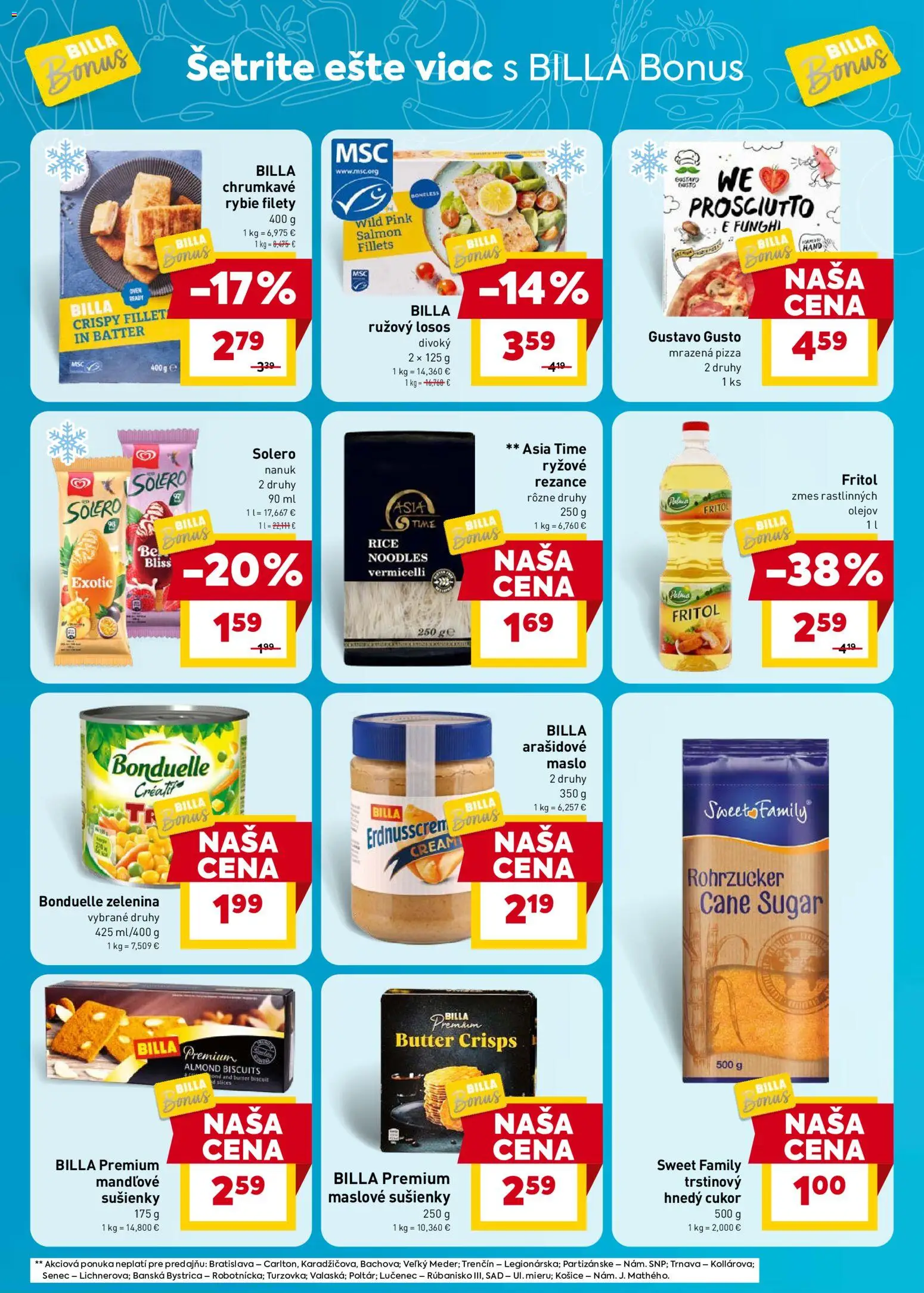Nové Billa akcie – leták je platný od 13.05.2026 | Strana: 4 | Produkty: Maslo, Pizza, Losos, Cukor