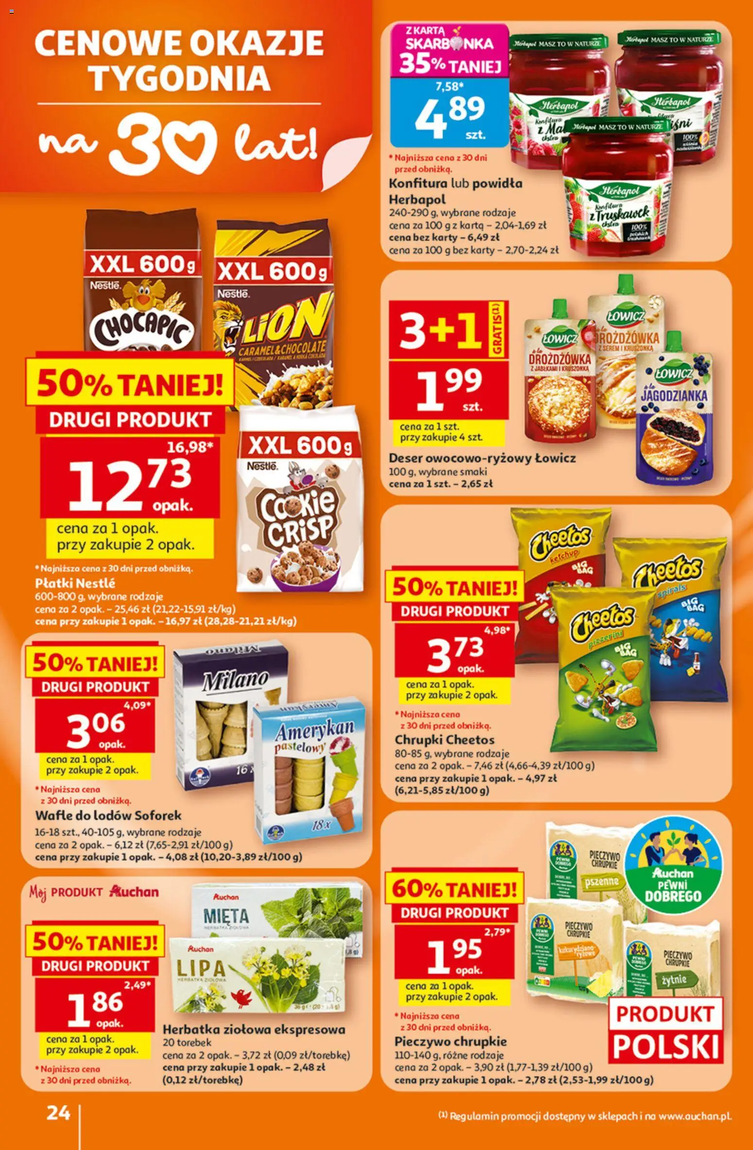 Auchan gazetka - 30 Lat Hipermarket od 23.07.2026 | Strona: 24 | Produkty: Ketchup, Wafle, Chrupki, Mięta