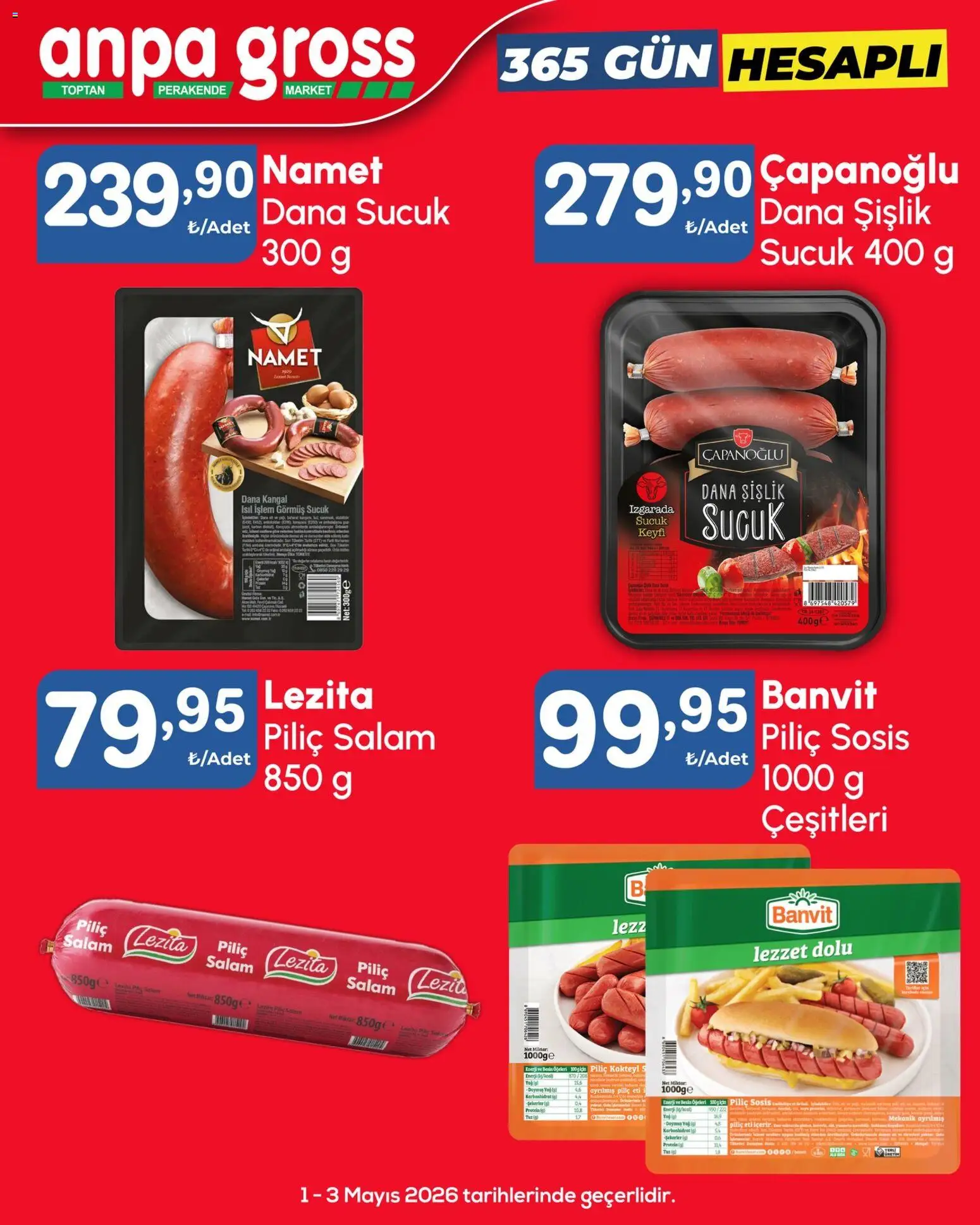 Anpa Gross Katalog Cuma-Pazar - 01.05.2026 tarihinden itibaren geçerlidir | Sayfa: 5 | Ürünler: Salam, Sosis, Piliç, Sucuk