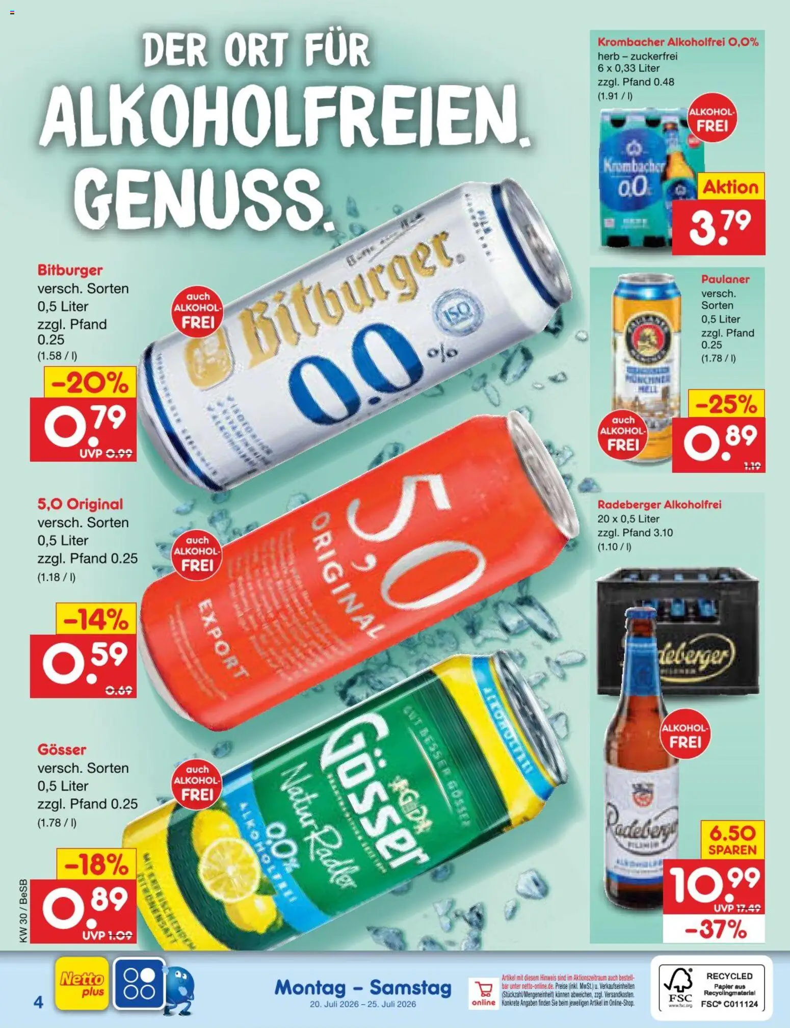 Netto Marken-Discount Prospekt – gültig ab 20.07.2026 | Seite: 55 | Produkte: Bitburger, Krombacher alkoholfrei, Radler, Krombacher