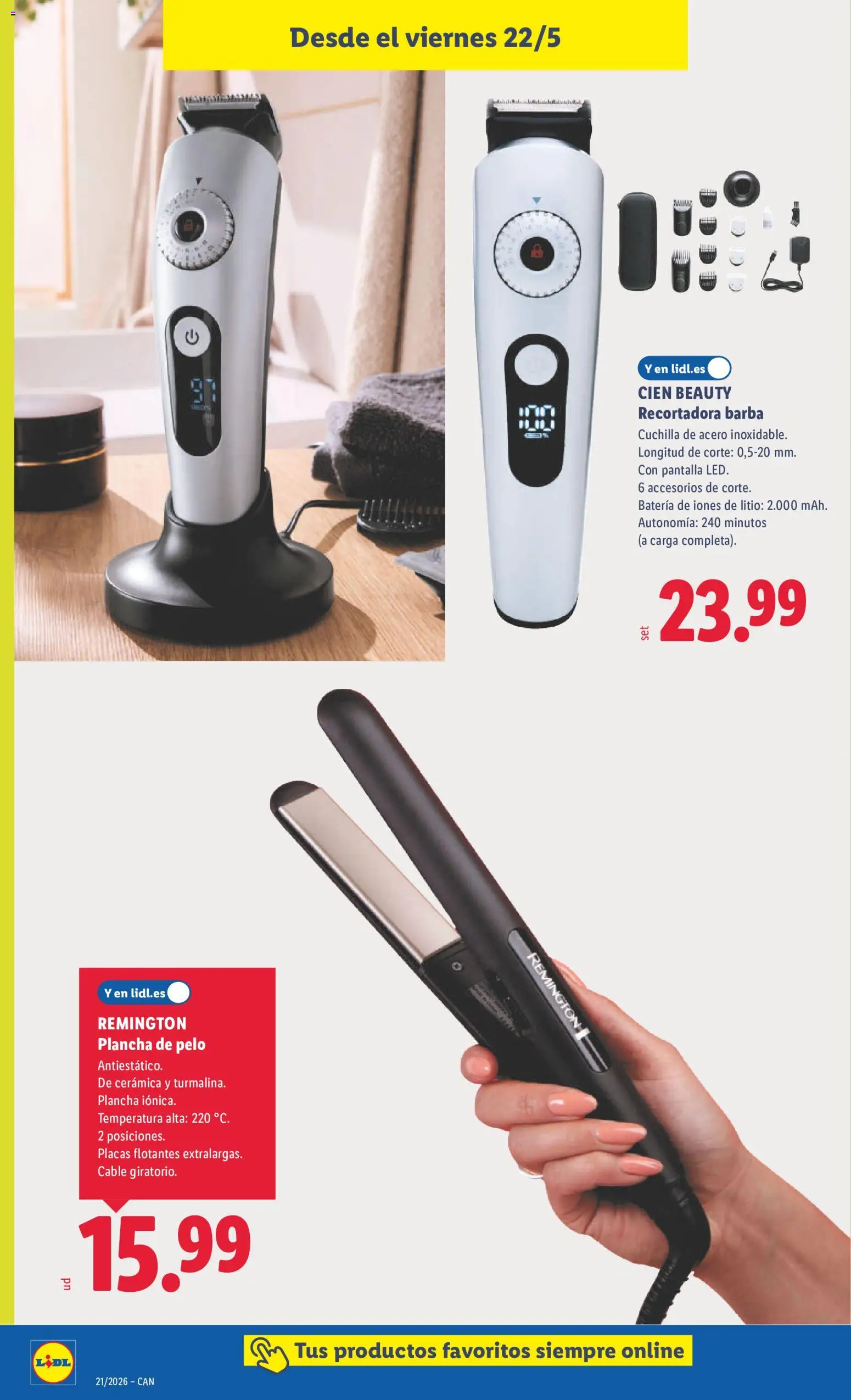 Lidl folleto de bazar │ válido desde el 18.05.2026 | Página: 26 | Productos: Cable, Plancha, Plancha de pelo, Batería