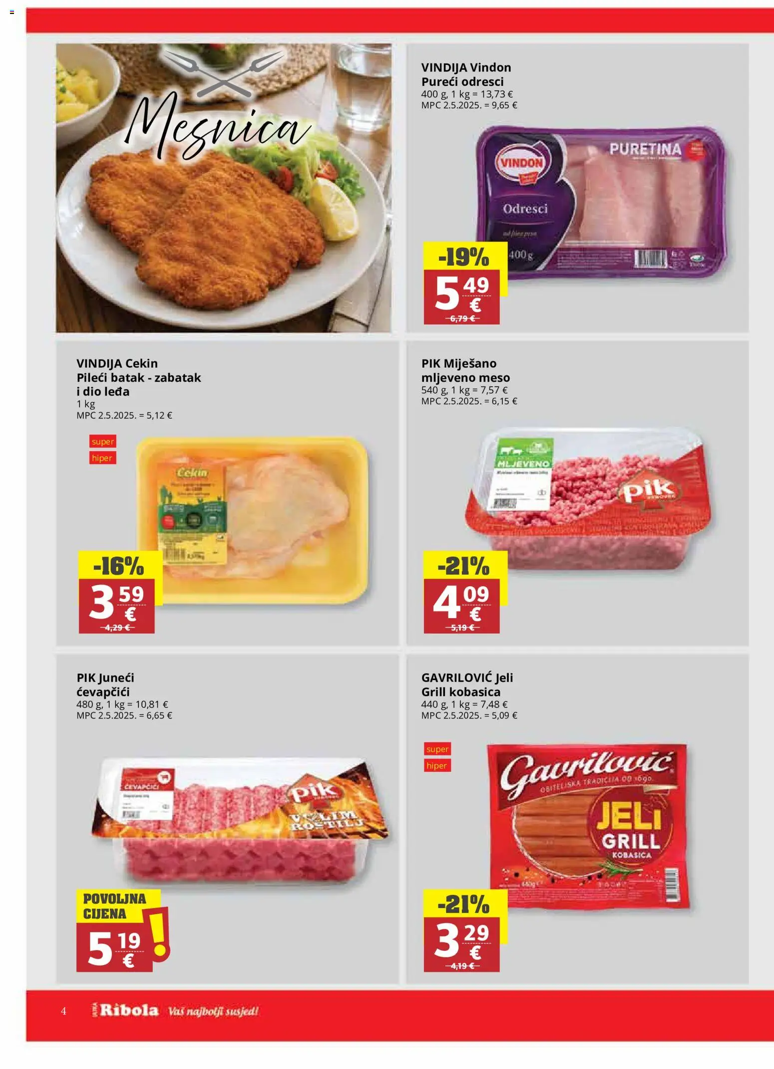 Ribola katalog | vrijedi od 17.06.2026 | Stranica: 4 | Proizvodi: Vindija, Puretina, Meso, Kobasica