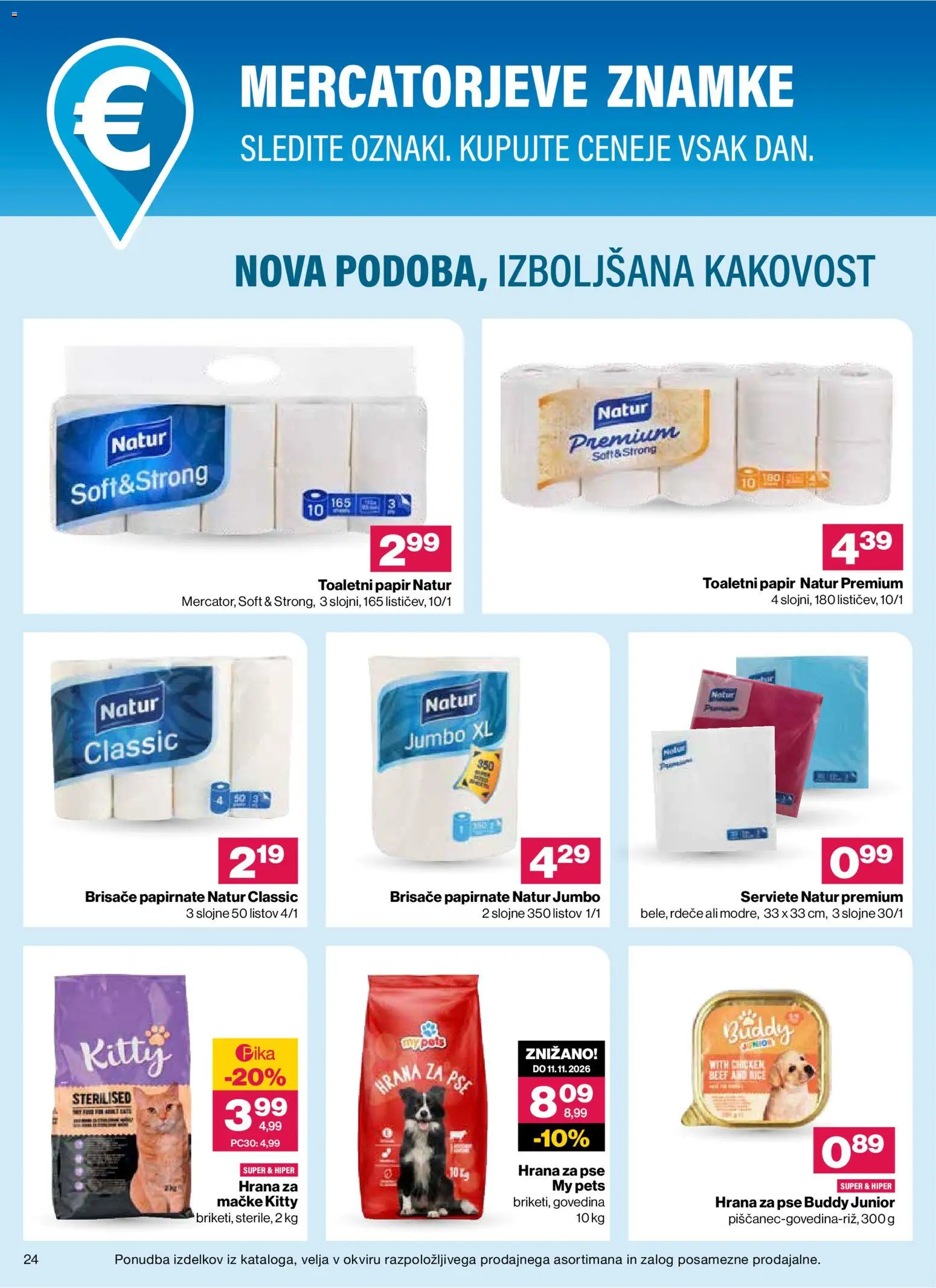 Novi Mercator katalog ponudbe – veljaven od 16.09.2026 | Stran: 24 | Izdelki: Hrana za mačke, Hrana za pse, Toaletni papir