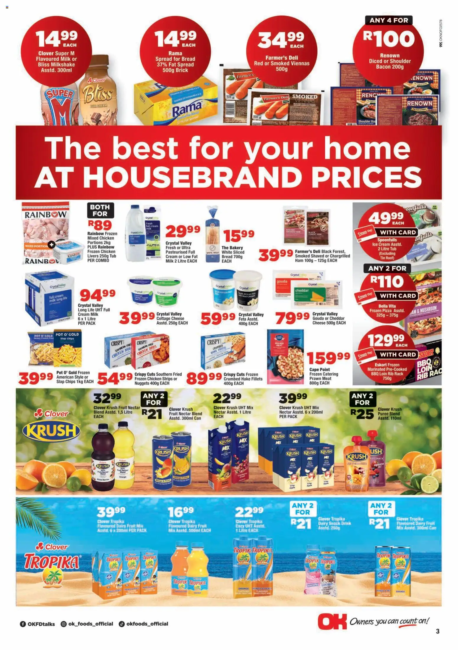 New OK Foods catalogue – valid from 14/10/2026 | Page: 3 | Products: Frozen pizza, Frozen chicken, Bread, Cream