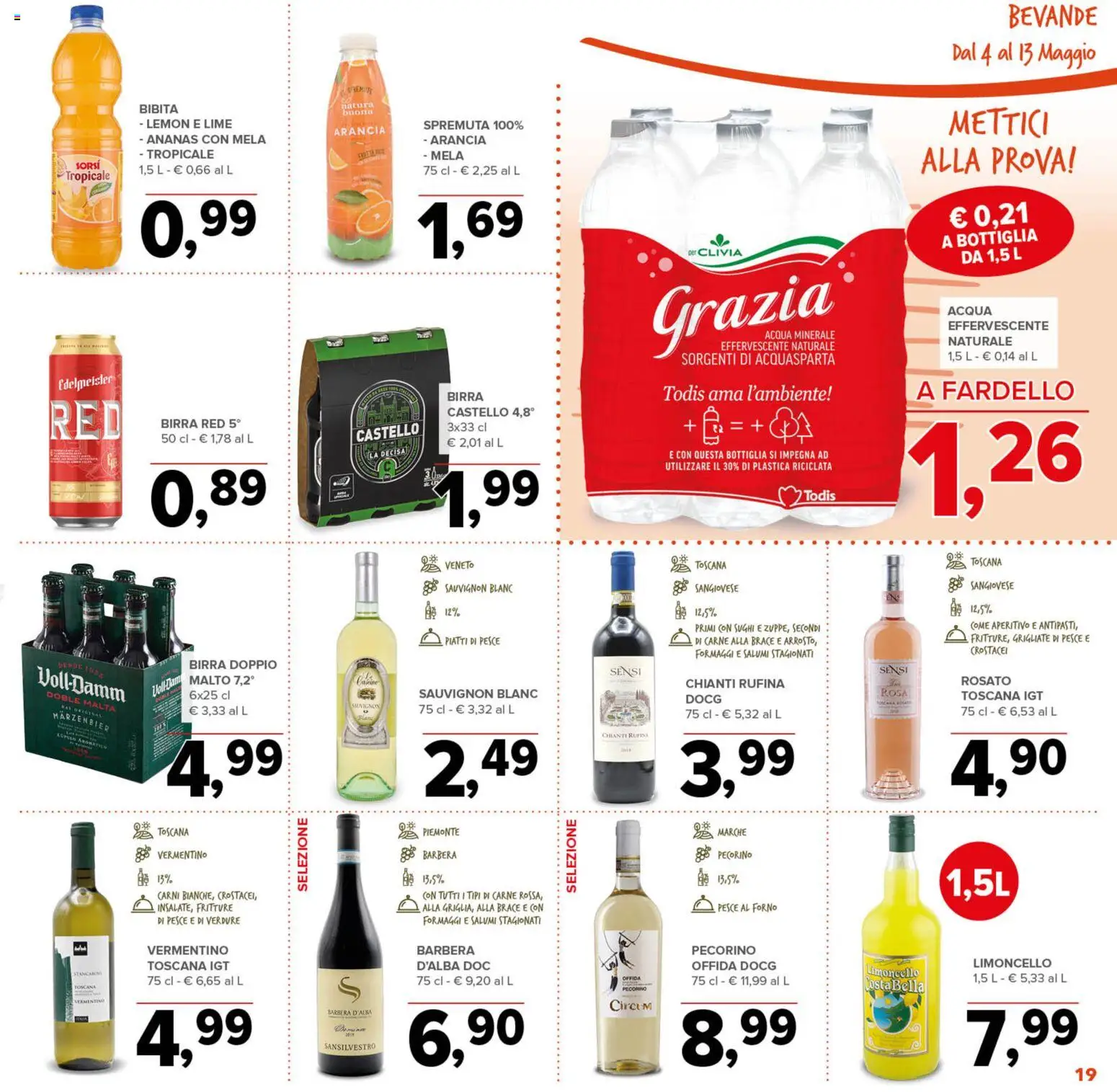 Volantino Todis del 04.05.2026 | Pagina: 19 | Prodotti: Birra, Pesce, Acqua, Ananas
