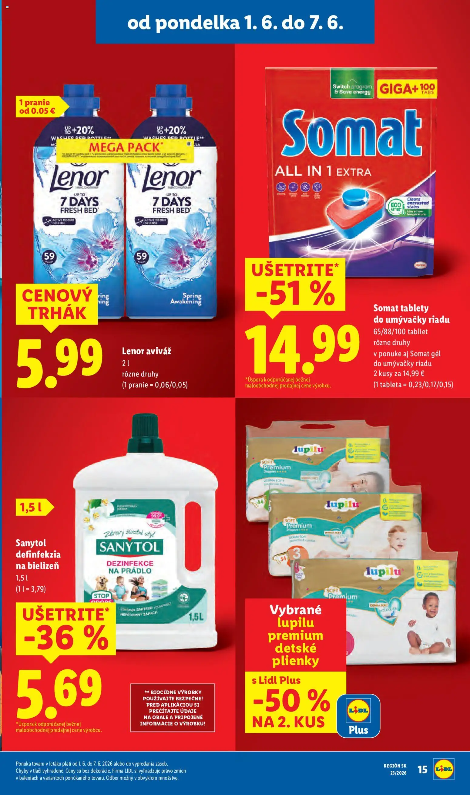 Nové Lidl akcie – leták je platný od 01.06.2026 | Strana: 25 | Produkty: Sanytol, Aviváž, Plienky, Lenor