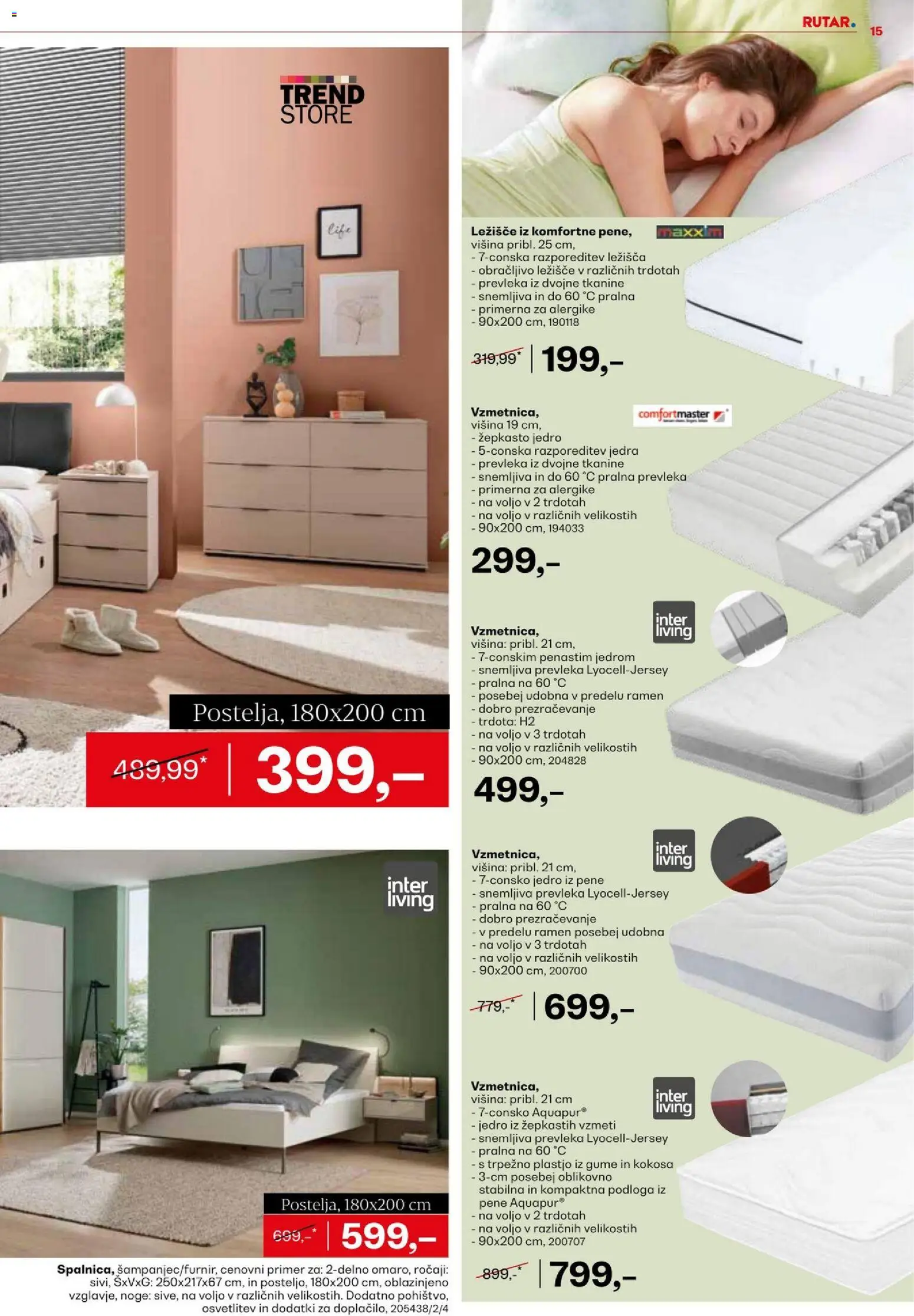 Novi Rutar katalog ponudbe – veljaven od 18.08.2026 | Stran: 15 | Izdelki: Ležišče, Prevleka, Podloga