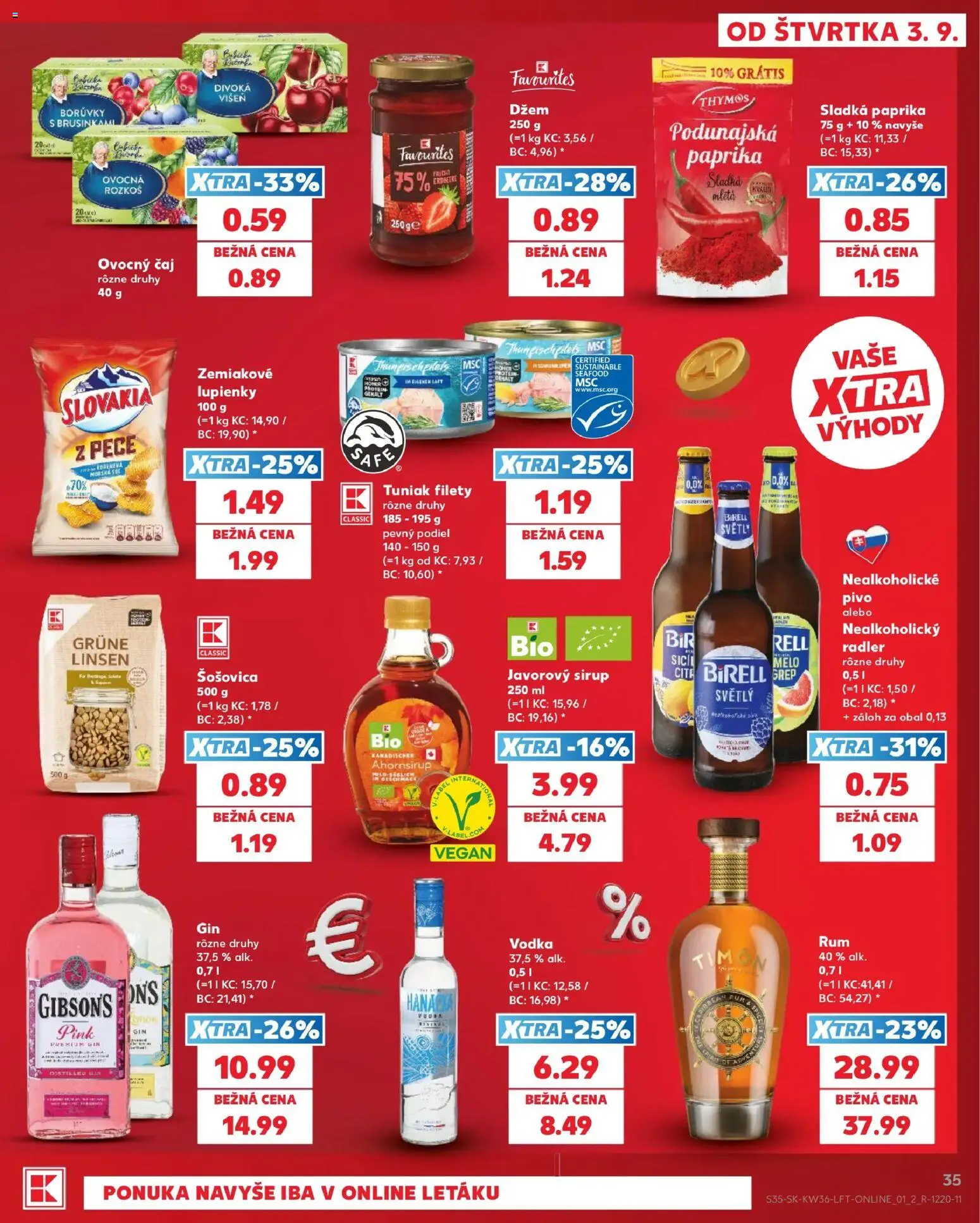 Nové Kaufland akcie – leták je platný od 03.09.2026 | Strana: 35 | Produkty: Pivo, Birell, Ovocný čaj, Nealkoholické pivo