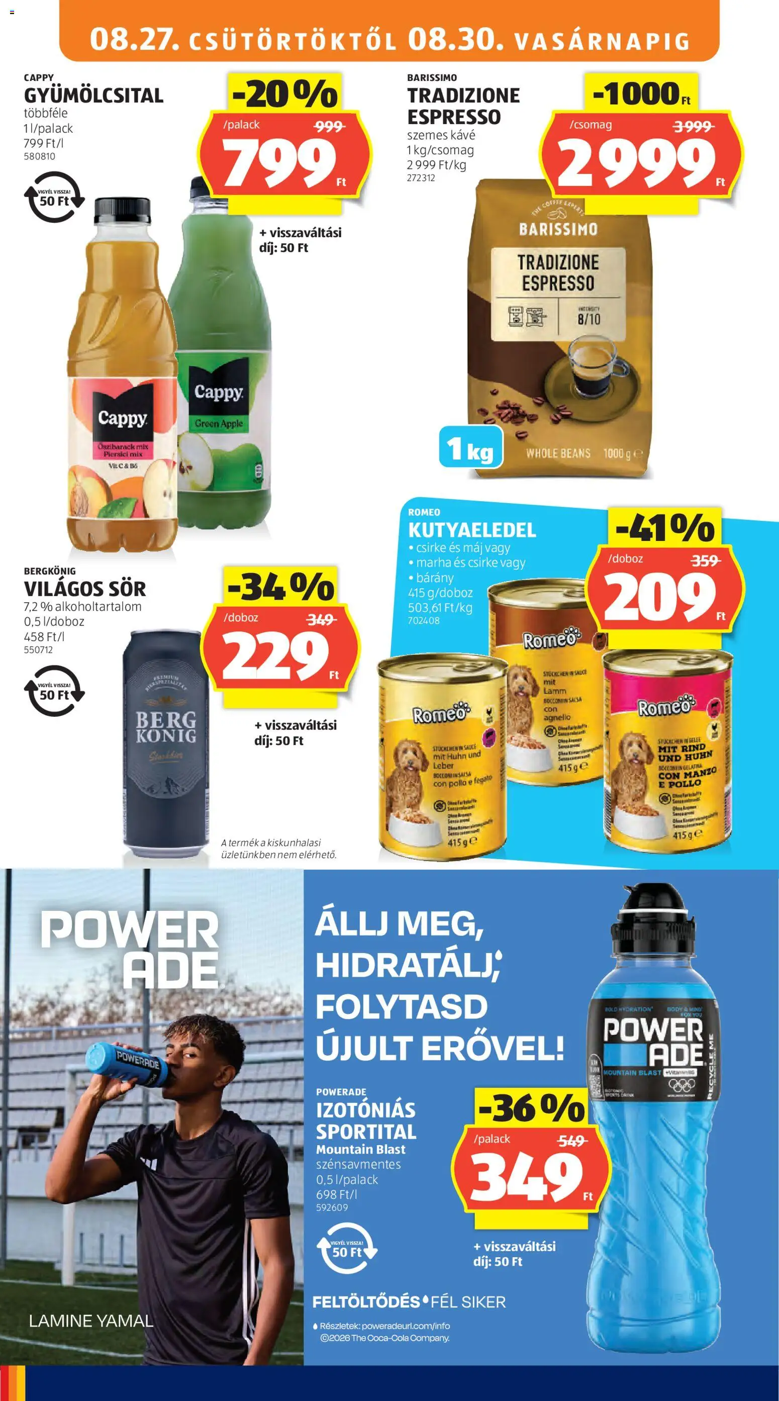 Aldi akciós ujság - amely érvényes a következő dátumtól: 2026.08.27. | Oldal: 18 | Termékek: Őszibarack, Sportital, Világos sör, Szemes kávé