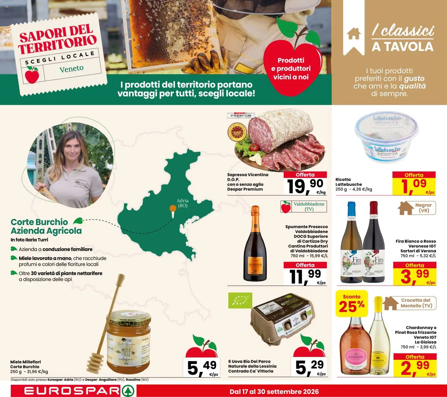 Volantino Despar del 17/09/2026 | Pagina: 12 | Prodotti: Uova, Prosecco, TV, Ricotta