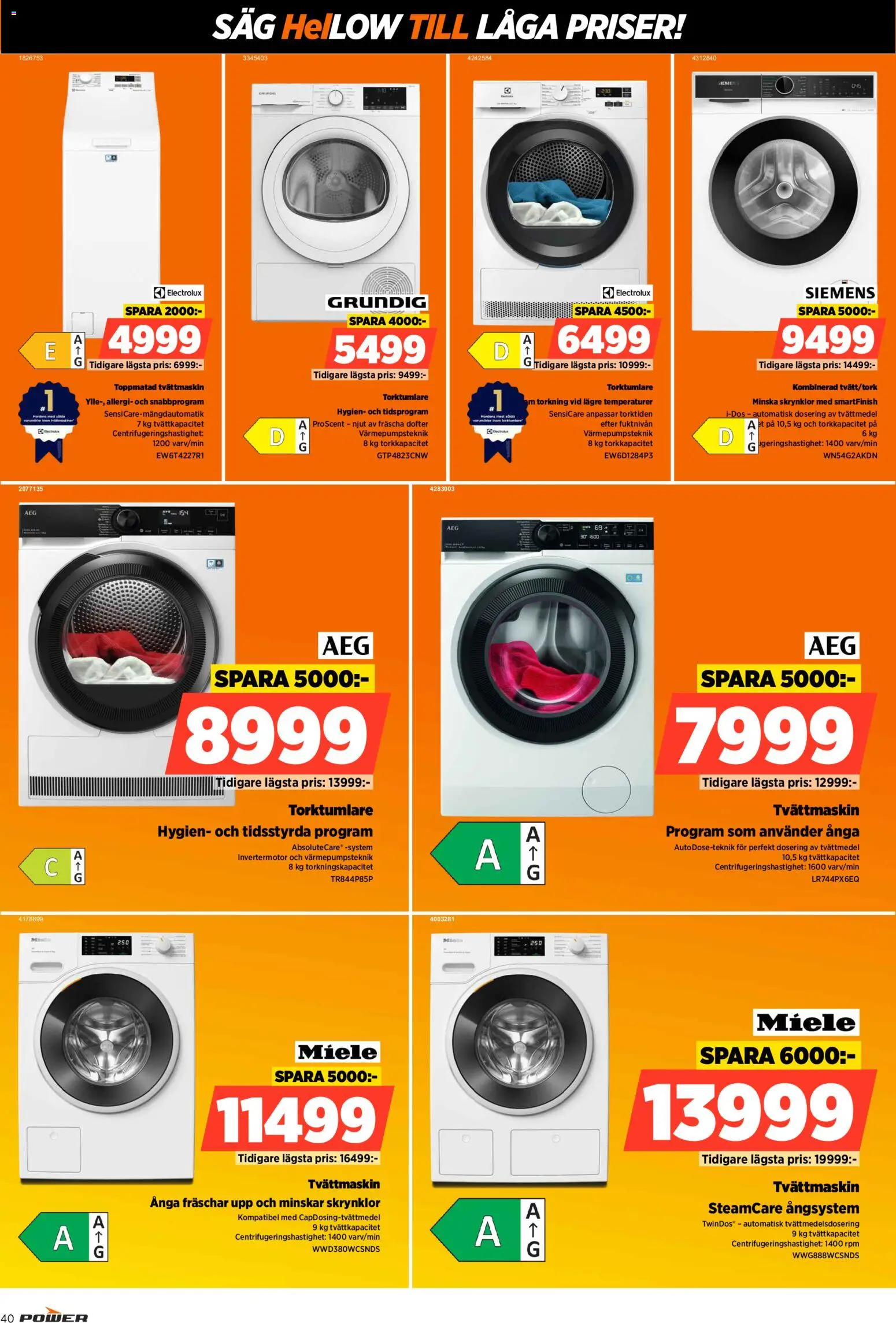 Power reklamblad aktuell från 26/10/2026 | Sida: 40 | Produkter: Såg, Tvättmedel, Tvättmaskin, Torktumlare